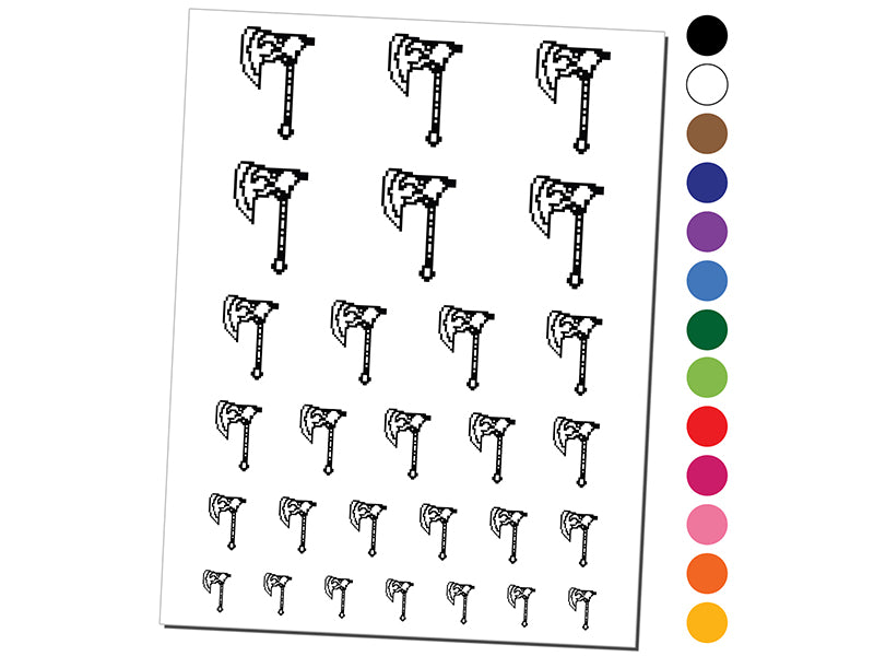 Pixel Axe Battle Axe RPG Dwarf Weapon Temporary Tattoo Water Resistant Fake Body Art Set Collection