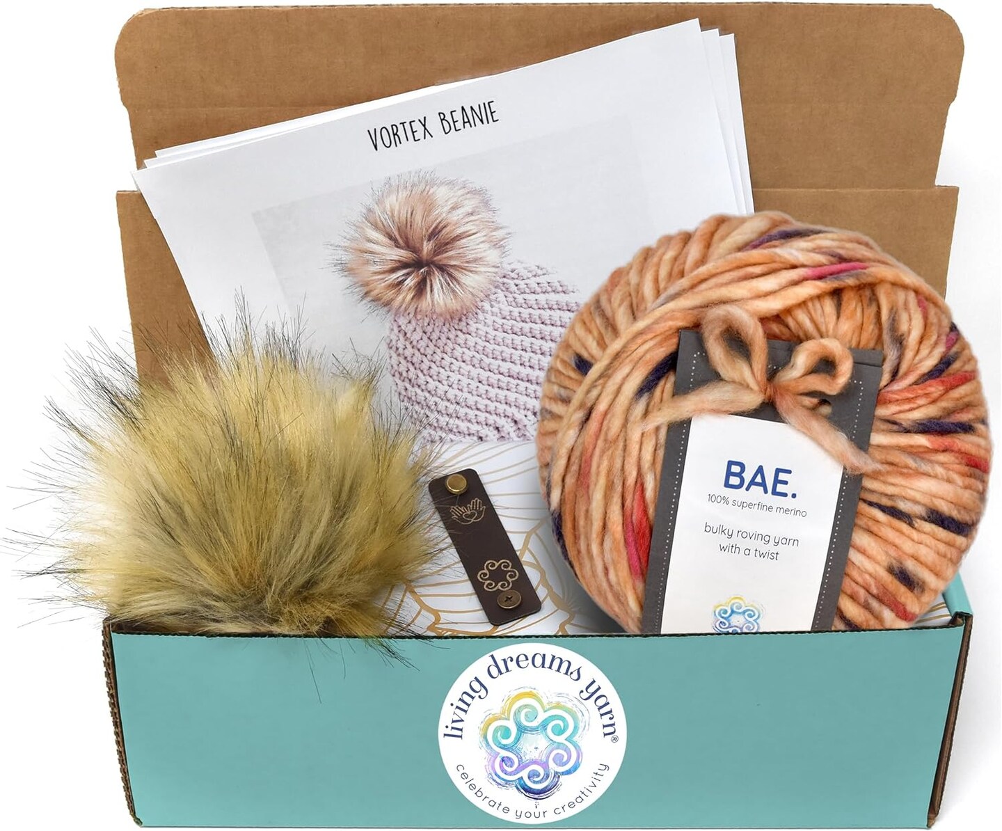 DIY Winter Hat Crochet Kit. Includes Bulky Superfine Merino Wool Yarn, Printed Pattern, Pom-Pom, Rim Tag. Soft, Cozy, Great for Gifts