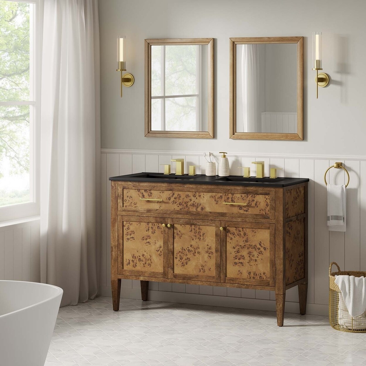 Modway Elysian 48&#x22; Wood Double Sink Bathroom Vanity in Black Brown