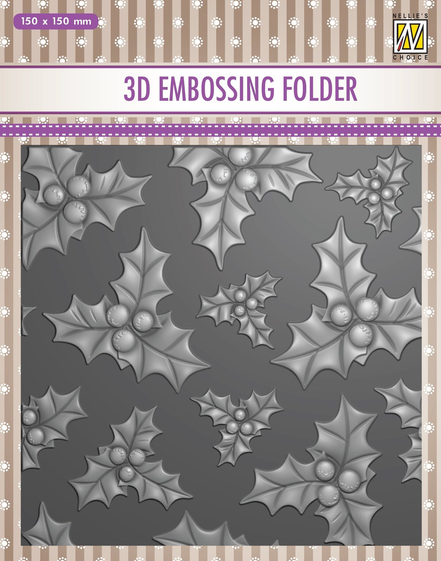 Nellie&#x27;s Choice 3D Embossing Folder - Holly Leaves &#x26; Berries