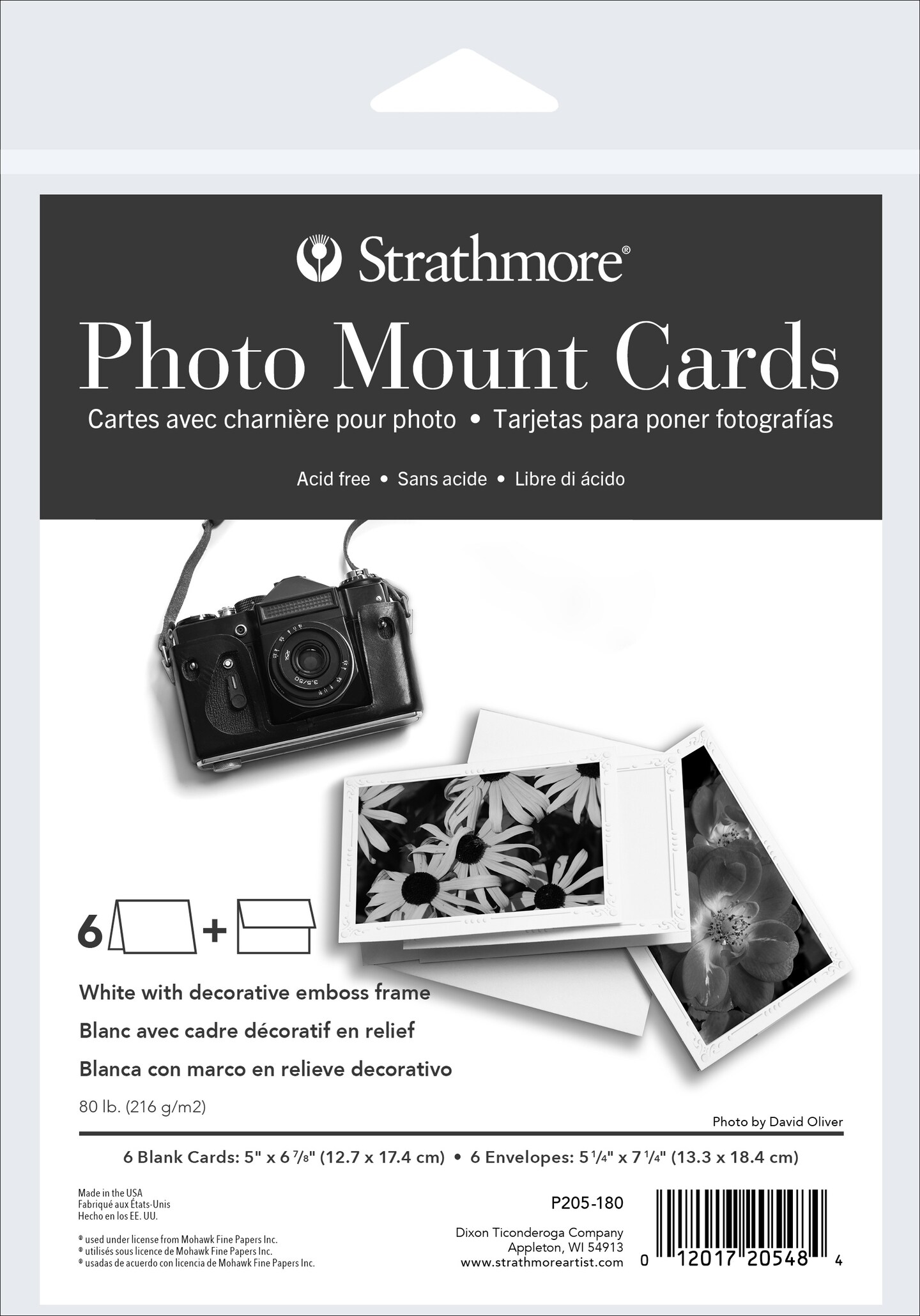 Strathmore Cards &#x26; Envelopes 5&#x22;X6.875&#x22; 6/Pkg-White Photo Mount W/Emboss Frame
