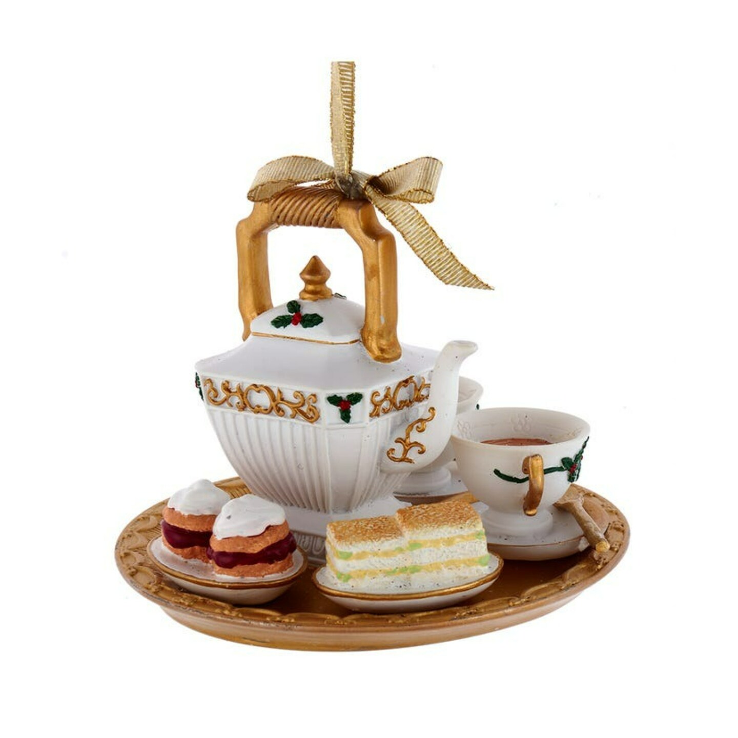 KSA Set of 6 White and Gold Formal Tea Set Christmas Ornaments 4&#x22;