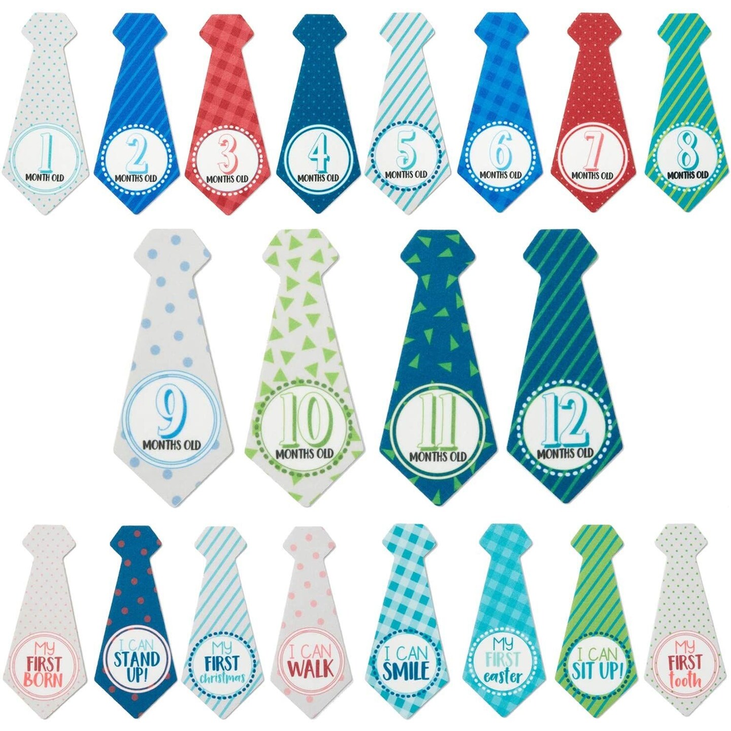 Milestones of Baby&#x27;s First Year, Monthly Necktie Stickers (Felt, 20-Pk)