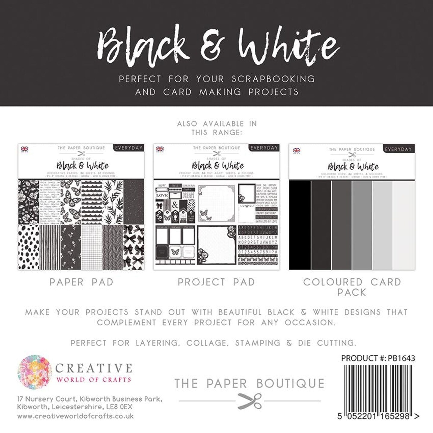 The Paper Boutique  Everyday - Shades Of - Black &#x26; White 8 in x 8 in Project Pad