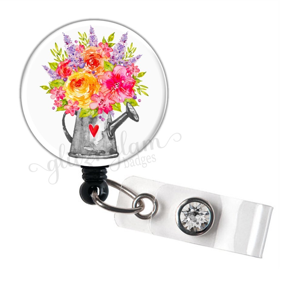 Floral Badge Holder Reel, Flowering Heart Badge Reel, Retractable