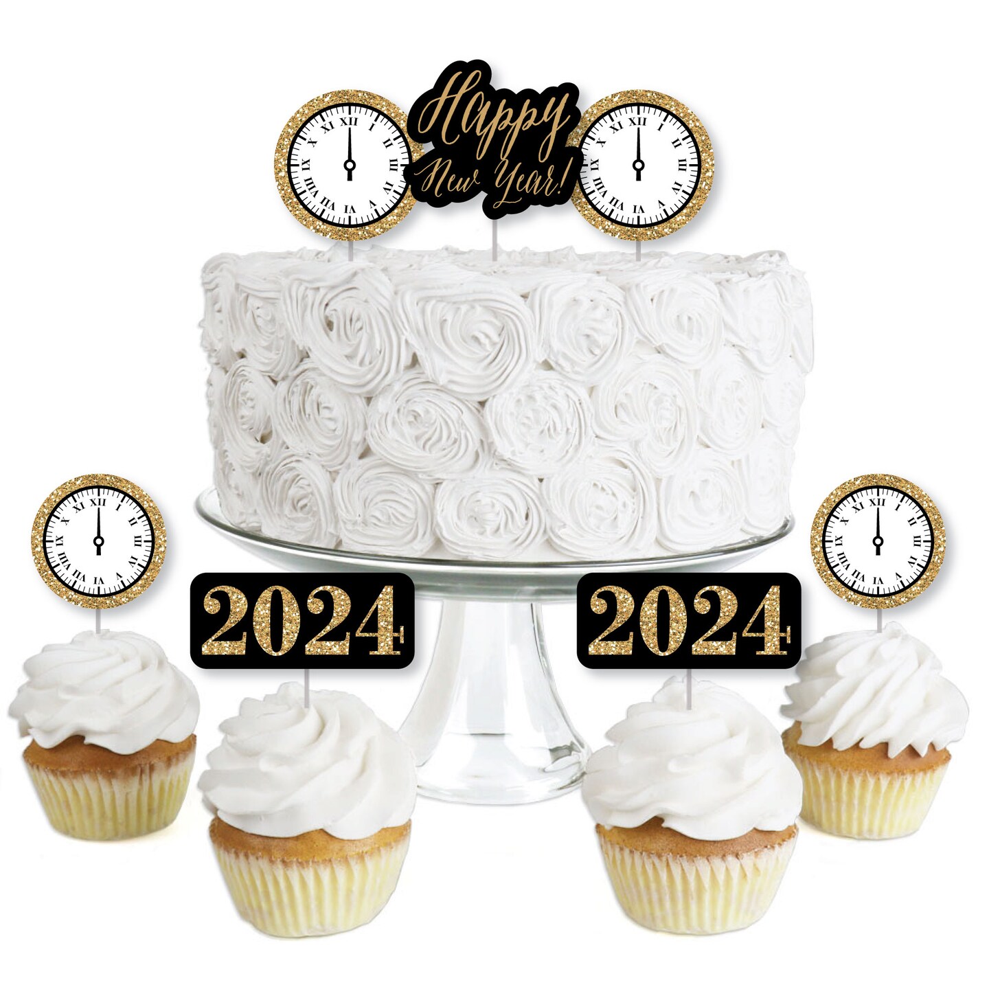 Big Dot of Happiness New Year&#x27;s Eve - Gold - Dessert Cupcake Toppers - New Years Eve 2024 Party Clear Treat Picks - Set of 24