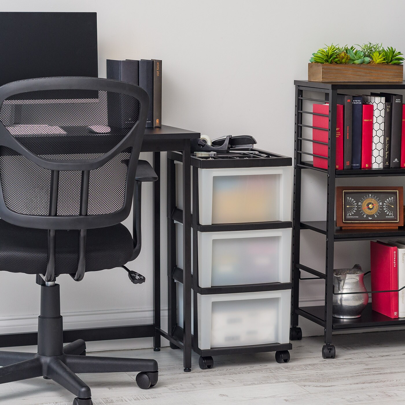 IRIS USA 3 Drawer Rolling Storage Cart with Organizer Top, Black/White