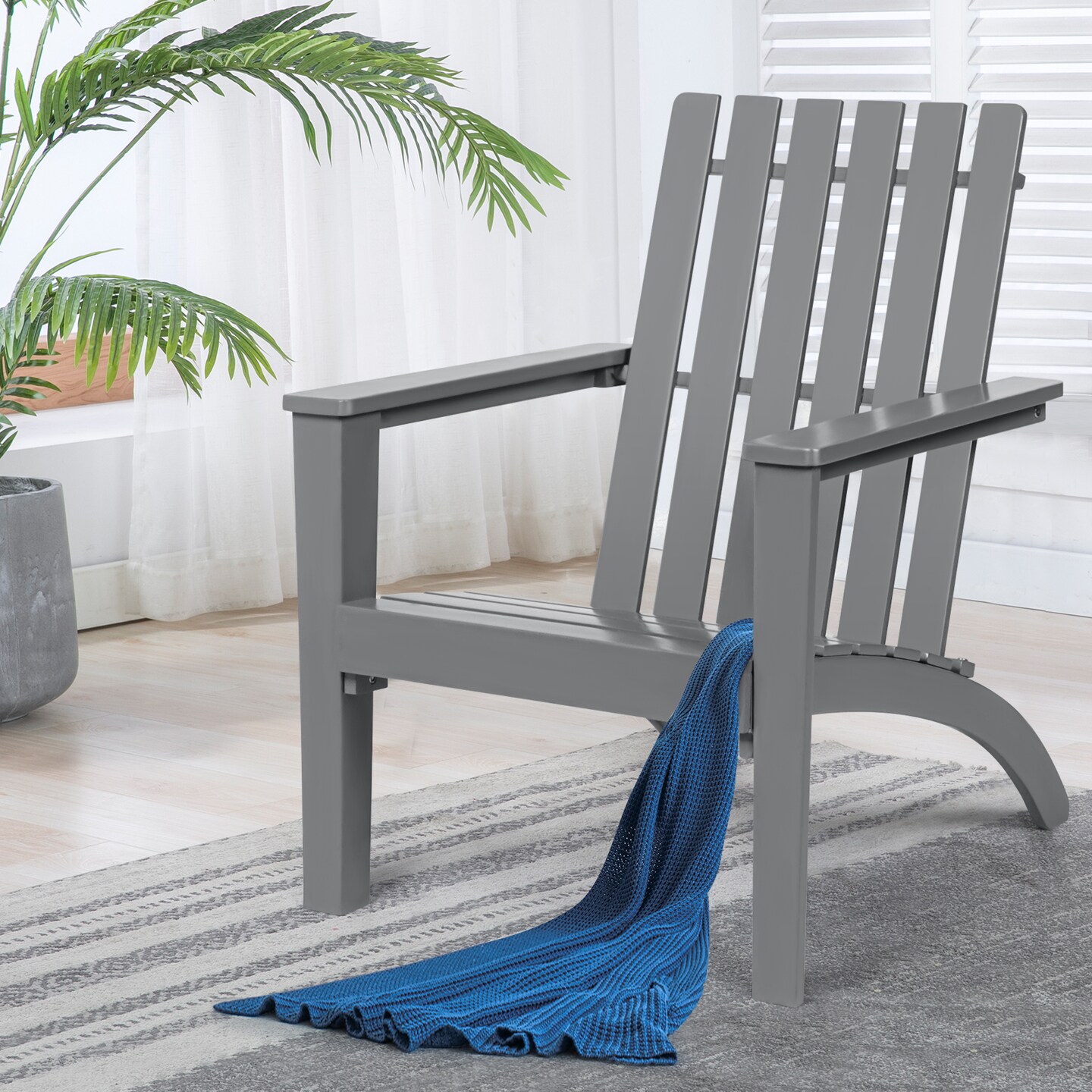 Patio Durable Acacia Wood Adirondack Lounge Armchair with Slatted High Backrest
