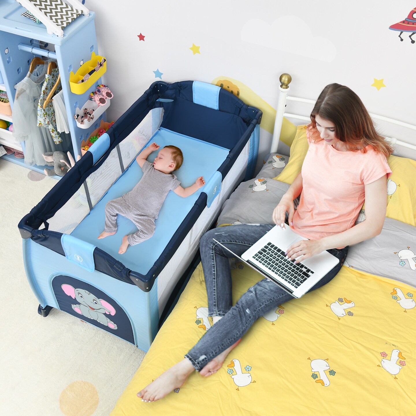 Portable Baby Crib Playpen Playard Pack Travel Infant Bassinet Bed