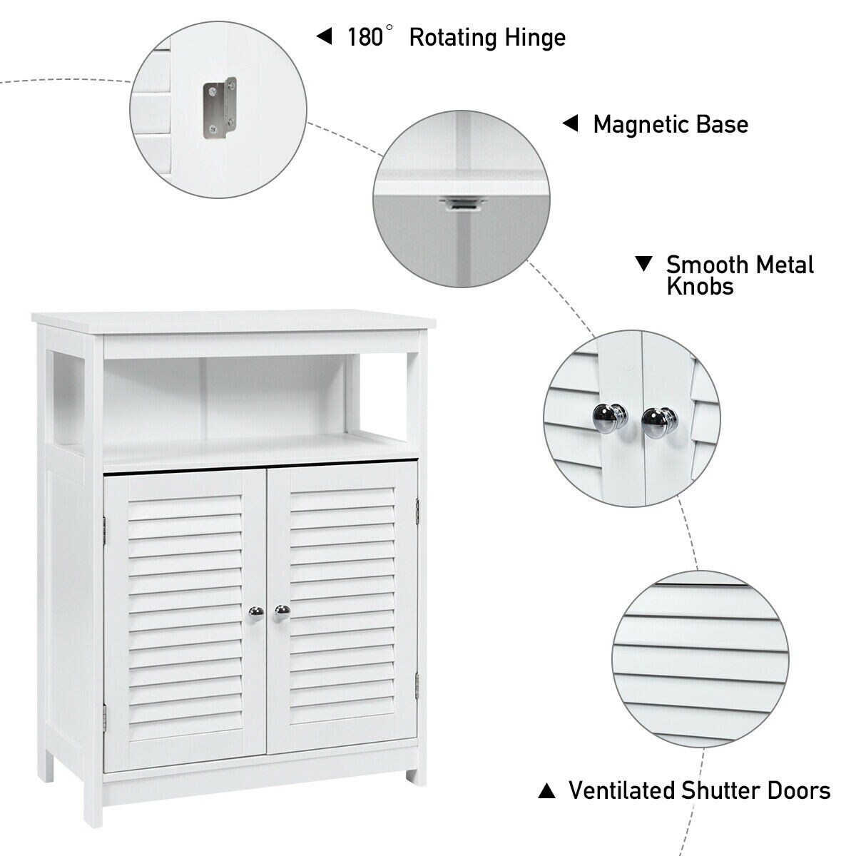 MDF Bathroom Storage Cabinet with Shutter Doors and Adjustable Shelves