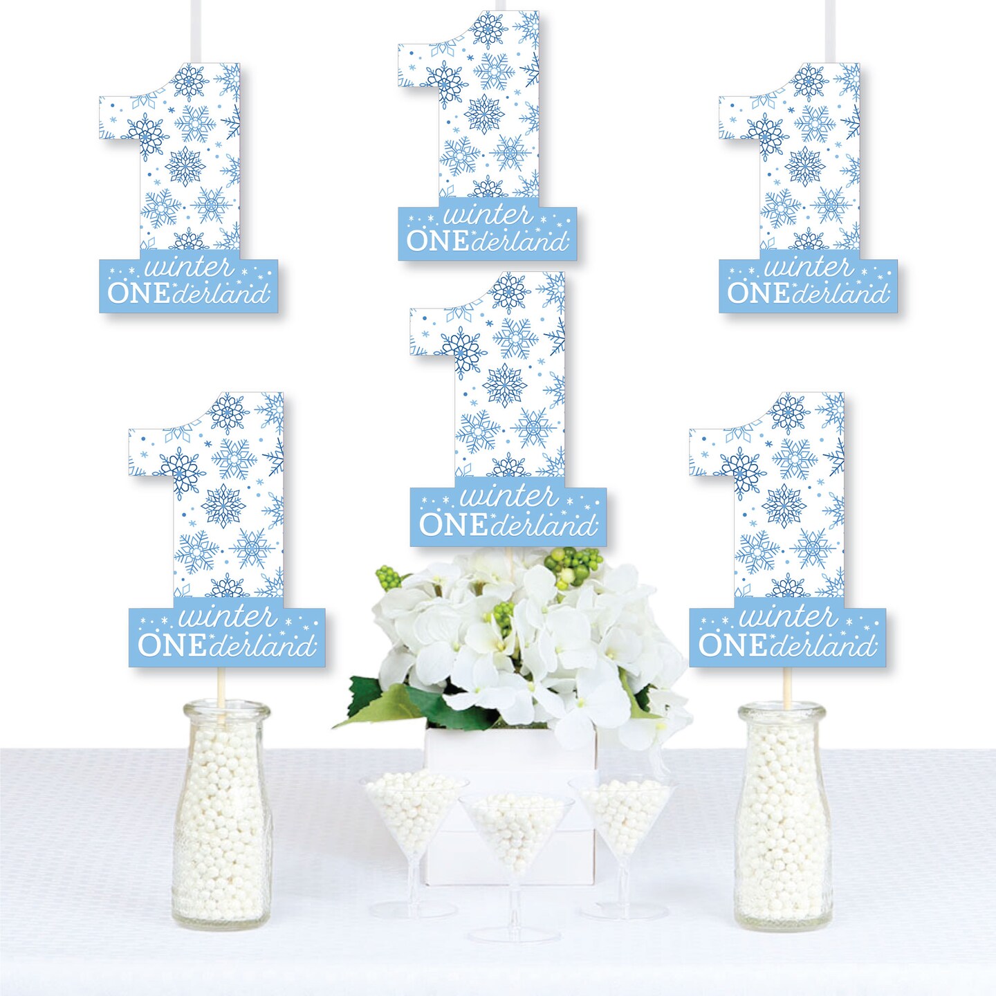 Big Dot of Happiness Blue Snowflakes 1st Birthday - One Shaped Decorations DIY Boy Winter ONEderland Party Essentials - Set of 20