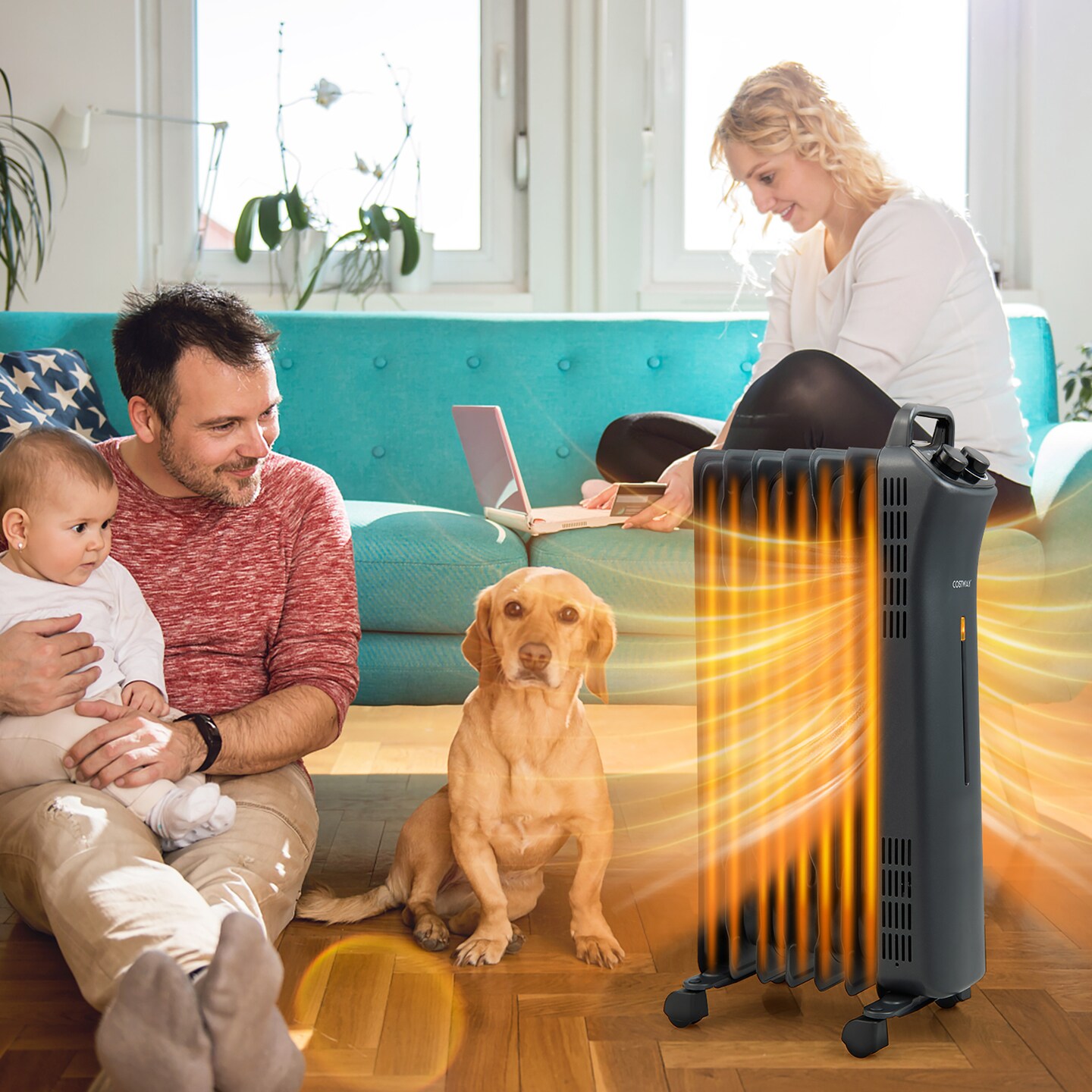 Costway 1500W Oil Filled Space Heater Electric Heater w/Adjustable Thermostat