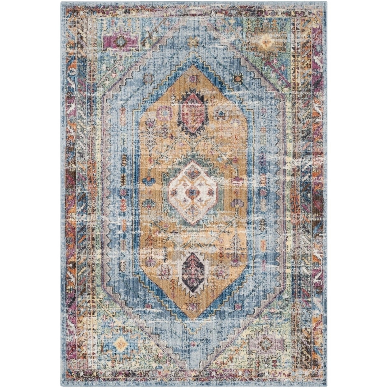 Safavieh Bristol Blue / Camel Area Rug Transitional Rug With Distressed Finish