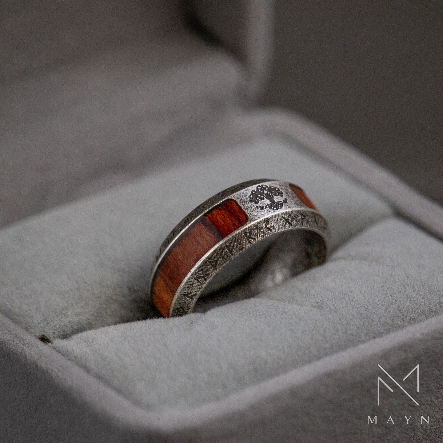 Viking Tree of life ring for men, Nordic runes and wood resin ring for him, Vintage norse ring, Male Vintage Wedding band, Gift for birthday - image8