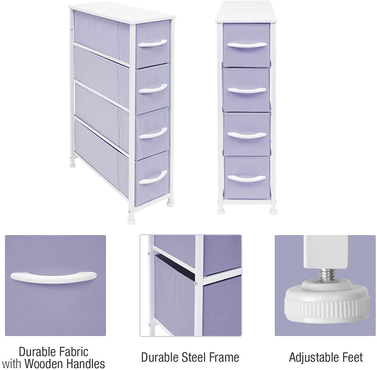 Sorbus 4 Drawers Narrow Dresser - with Steel Frame, Wood Top & Easy Pull Fabric Bins for Small Spaces, Closets, Bedroom, Bathroom & Laundry