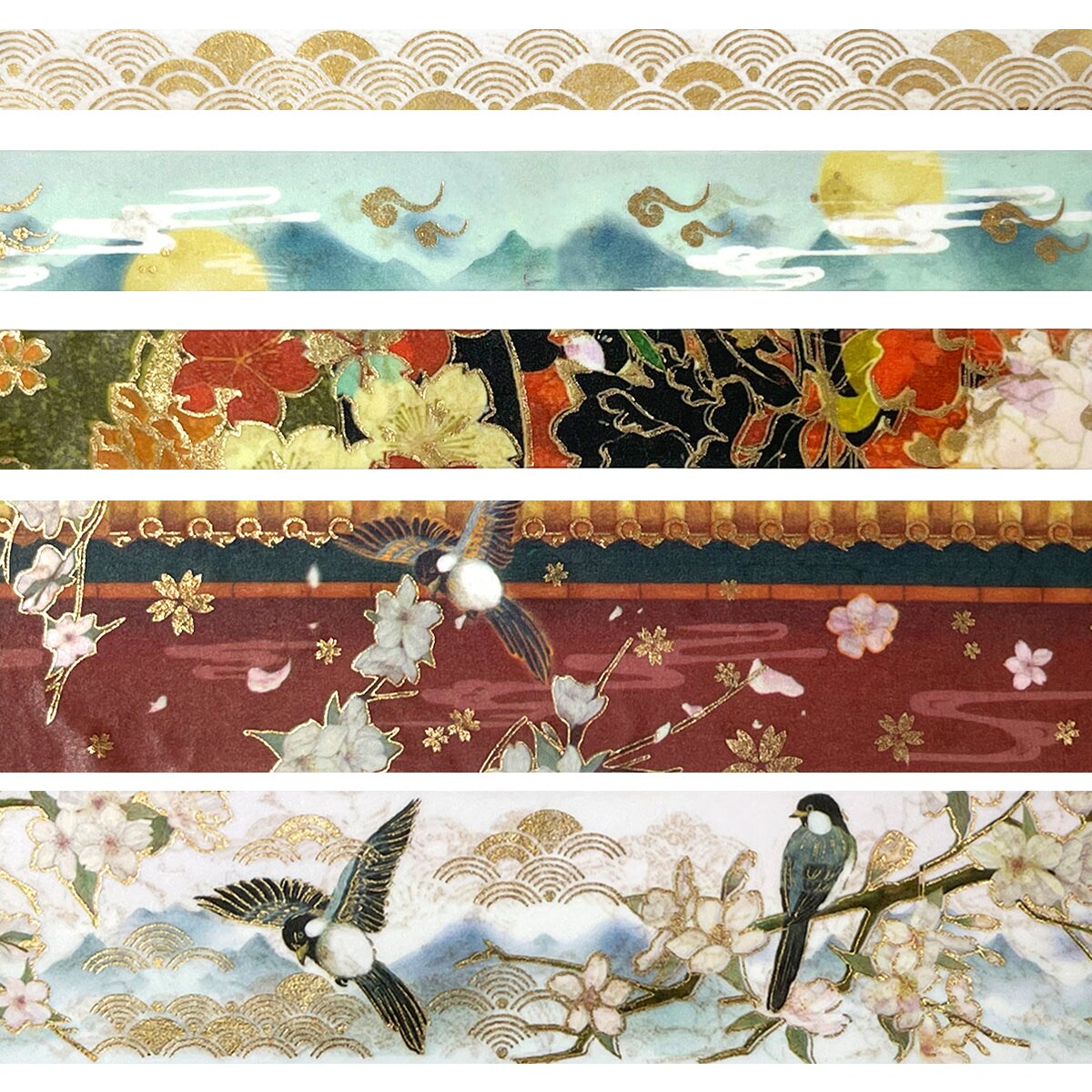 Wrapables Decorative Gold Foil Washi Tape and Sticker Set for Stationery, Diary, Card Making (10 Rolls &#x26; 10 Sheets)