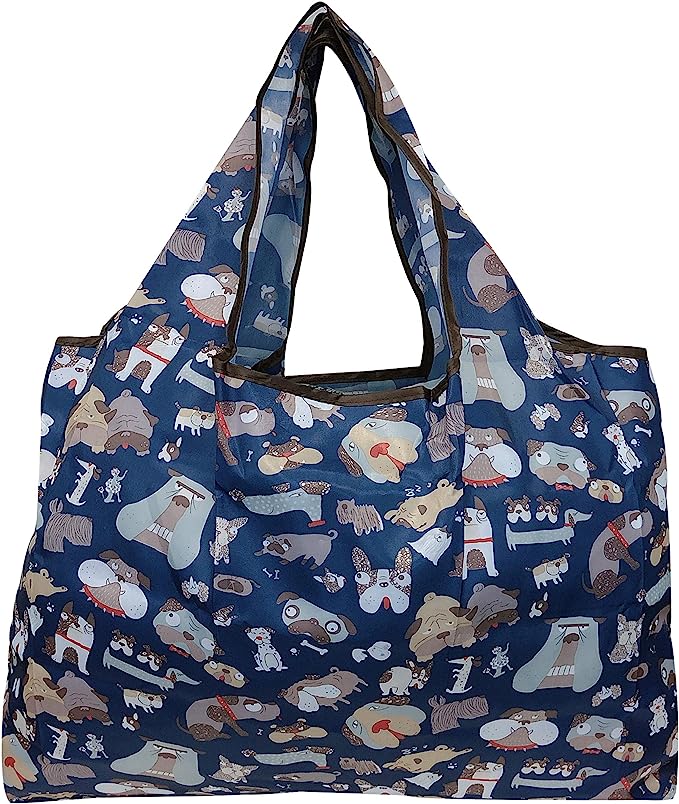 Wrapables Large Foldable Tote Nylon Reusable Grocery Bags, 5 Pack