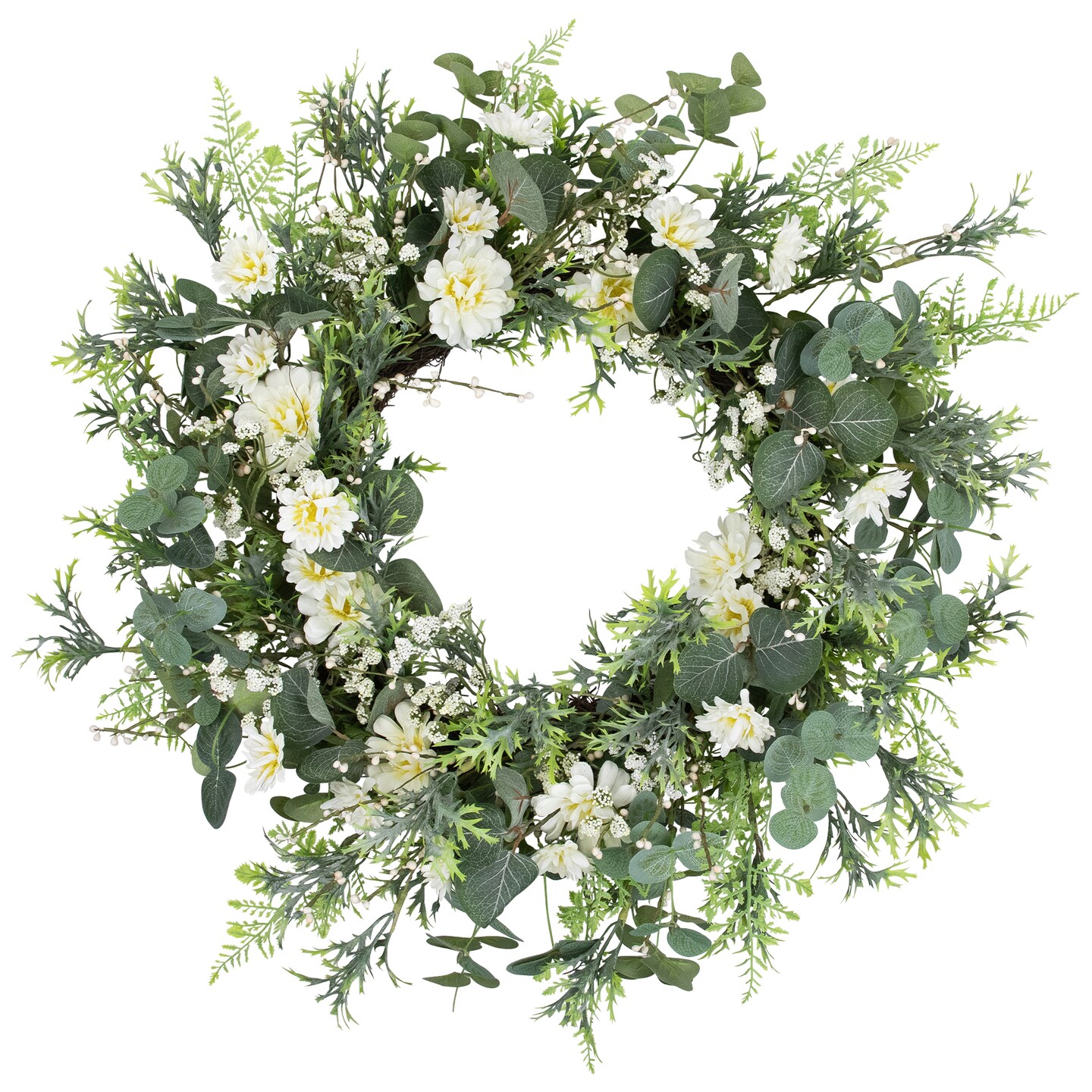 Northlight Fern and Eucalyptus Floral Spring Wreath - 24&#x22;