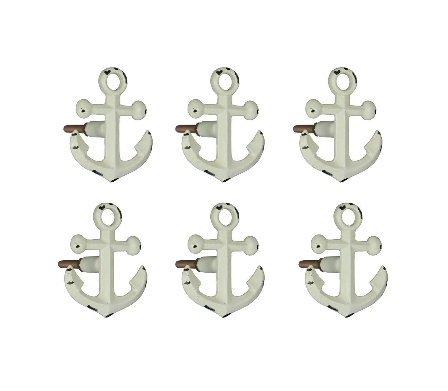 Set of 6 White Metal Anchor Decorative Drawer Pull Cabinet Knobs Nautical Decor