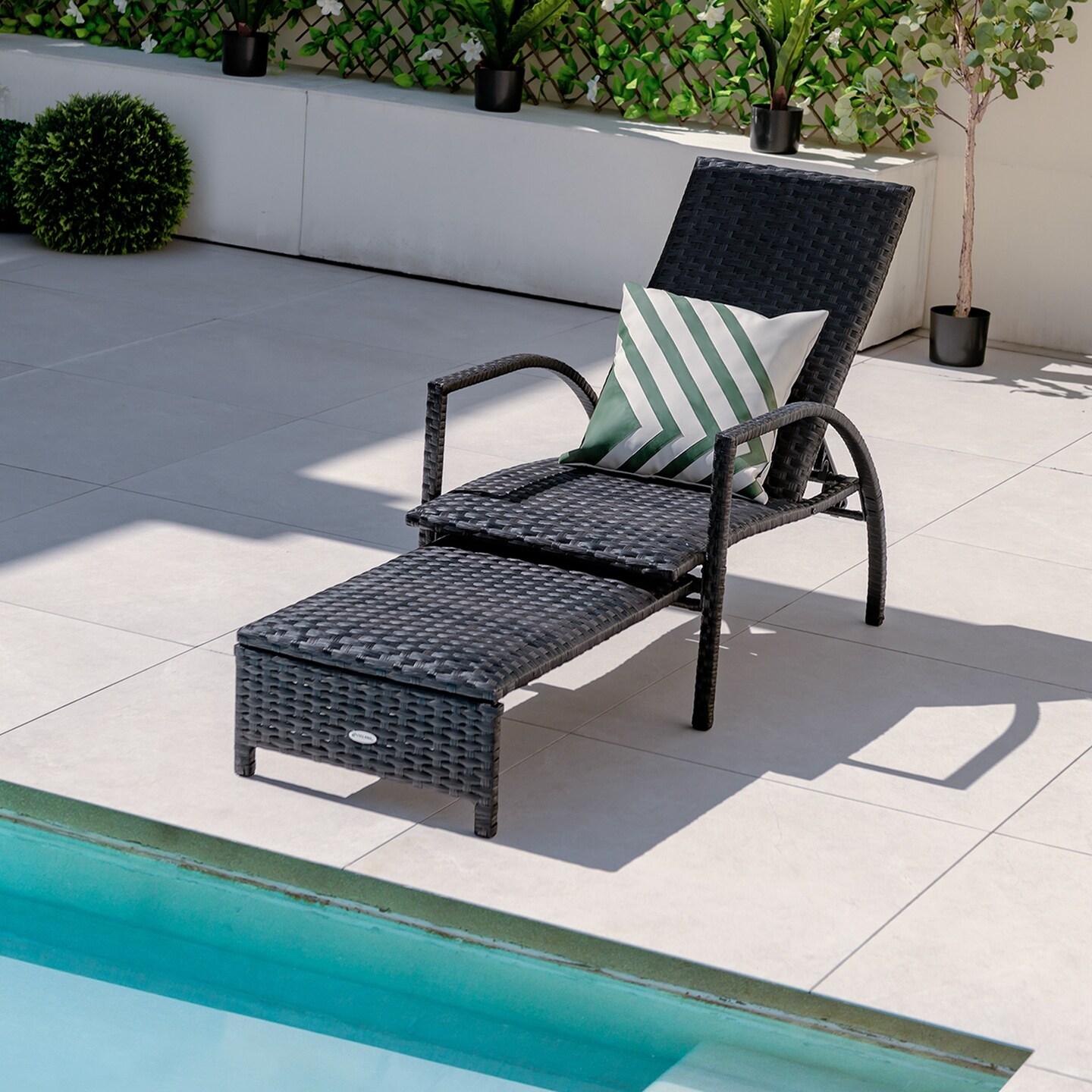 Costway Patio Wicker Elastic Sponge Lounge Chair Back Adjustable with Retractable Ottoman