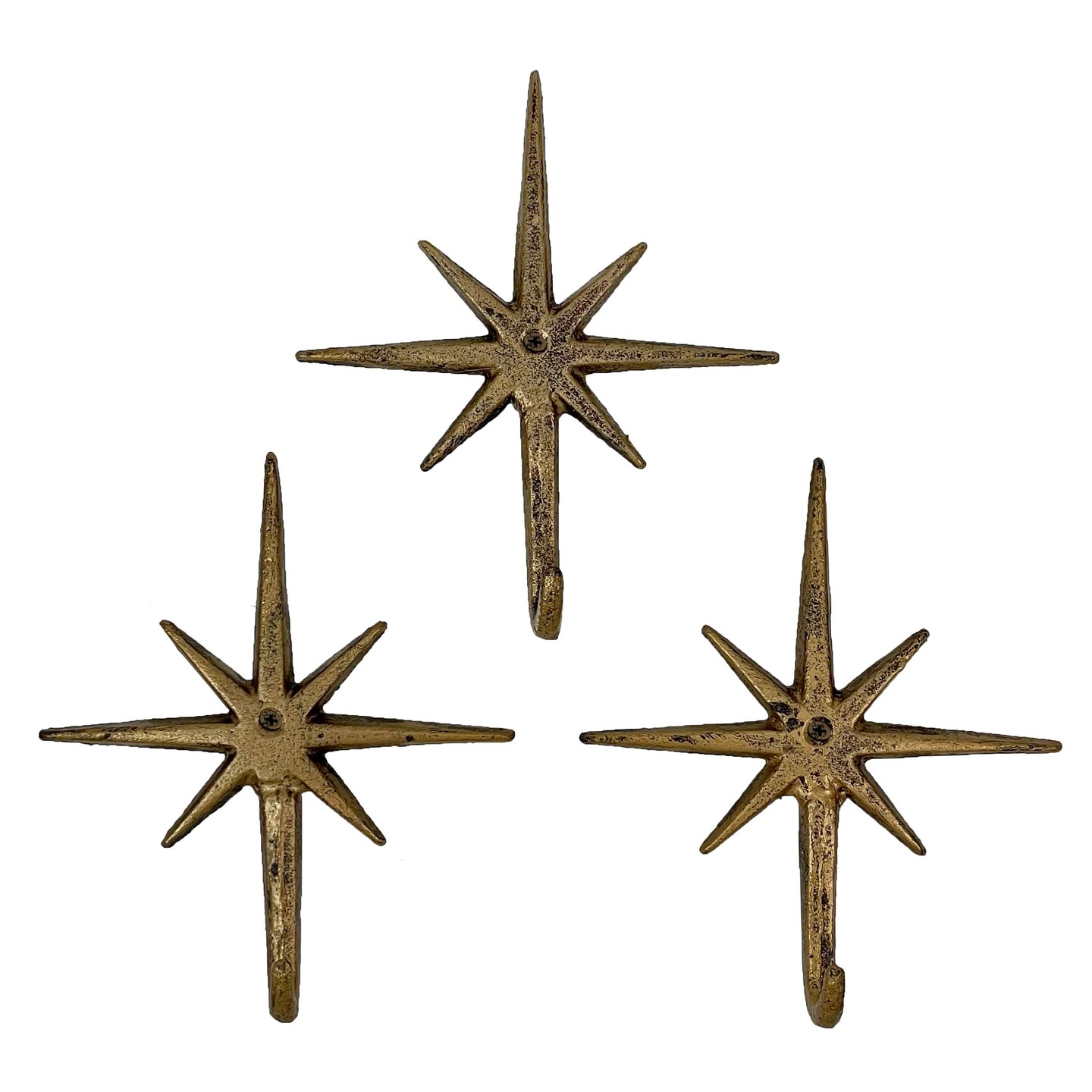 Set of 3 Cast Iron Atomic Starburst Wall Hooks