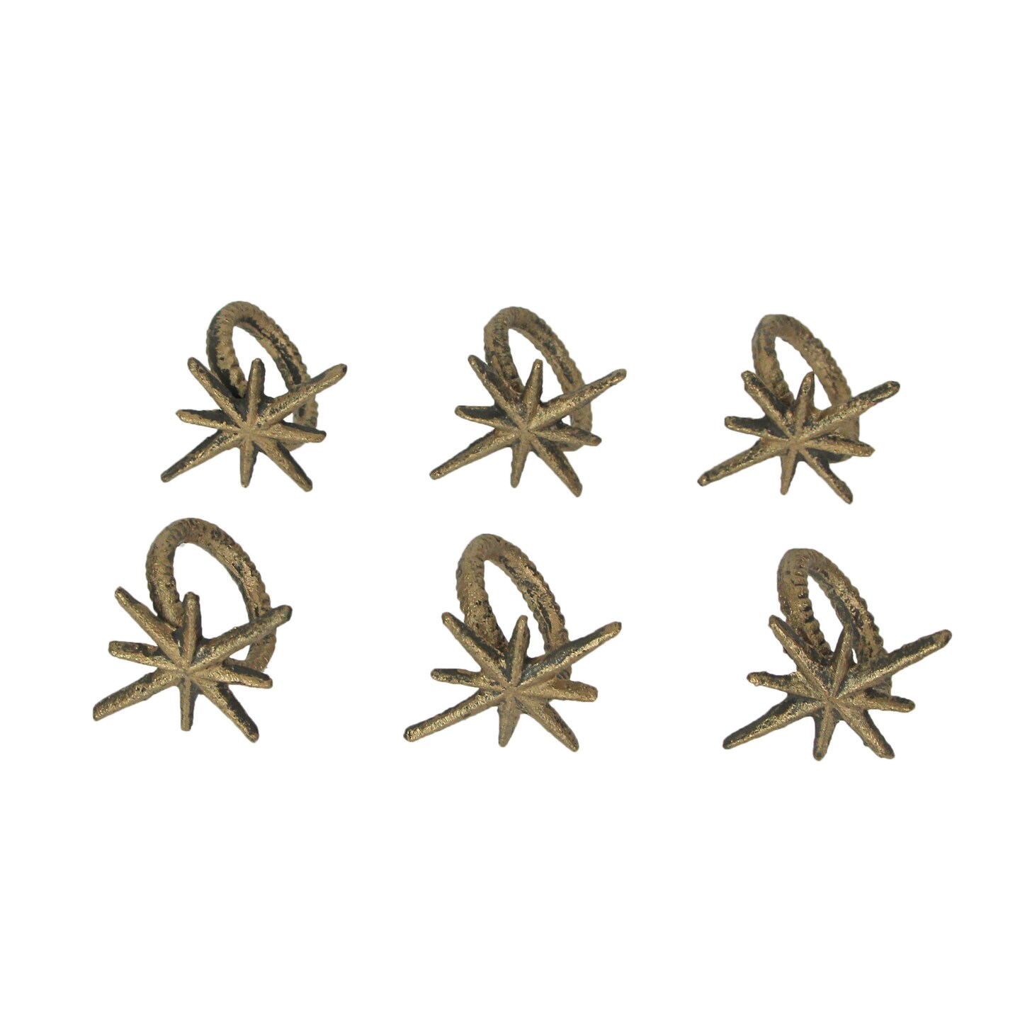 Set of 6 Gold Cast Iron Mid Century Modern Starburst Napkin Rings Dining Decor