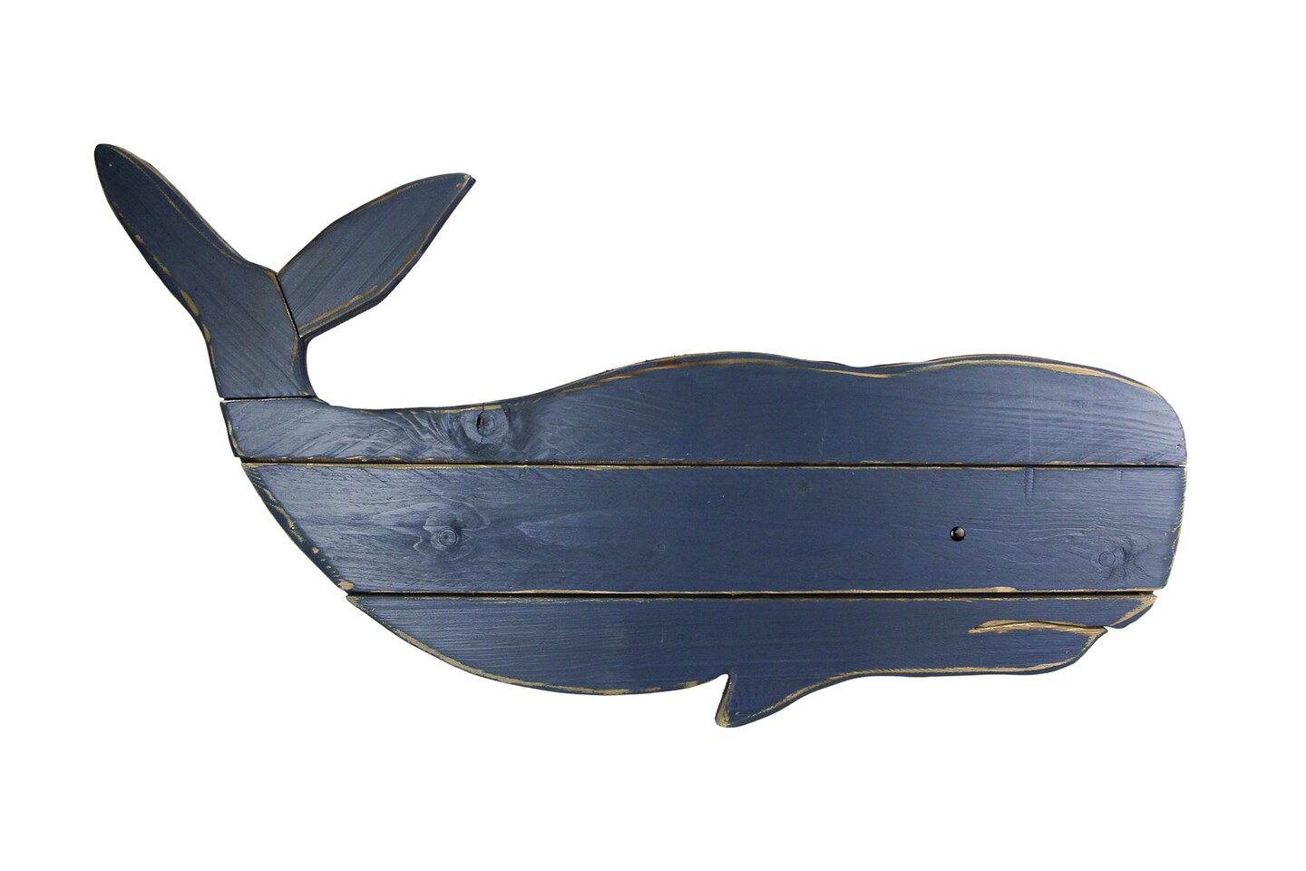 30 Inch Distressed Blue Carved Wood Whale Wall Hanging Decorative Display Art