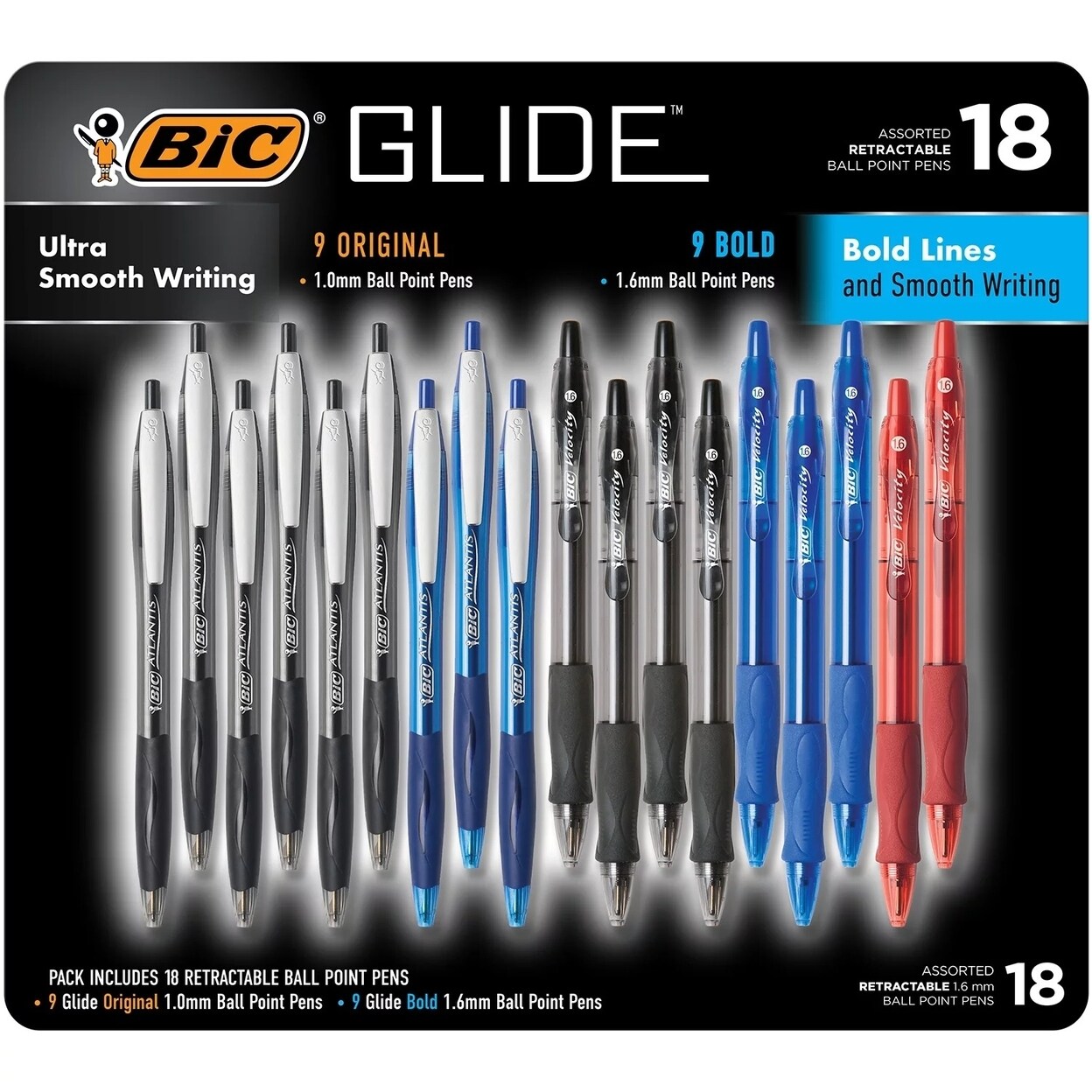 BIC   Glide Retractable Ball Pens Assorted Colors (18 Count)
