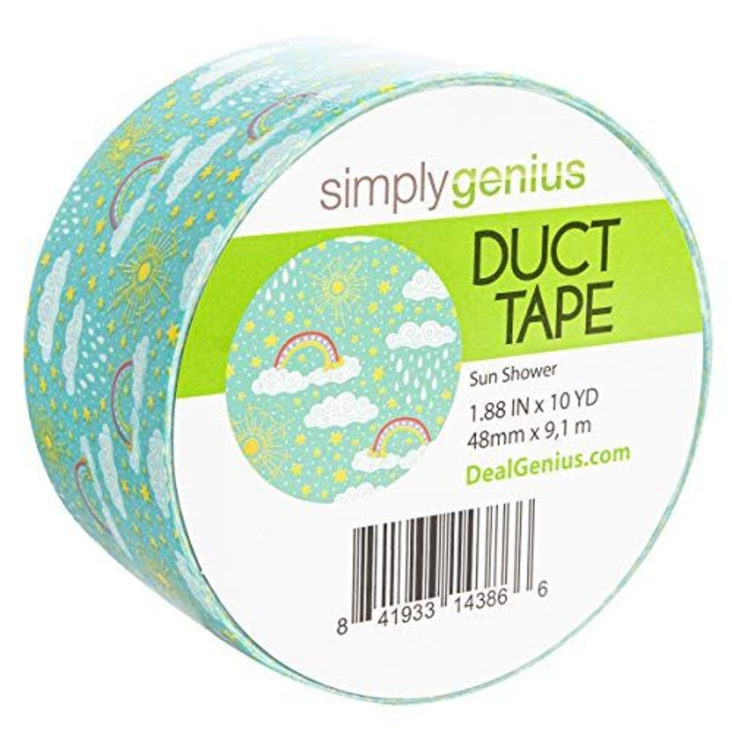 Simply Genius Pattern Duct Tape Heavy Duty - Craft Supplies for Adults - Colored Duct Tape - Single Roll 1.8 in x 10 yards - Colorful Tape for DIY, Craft &#x26; Home Improvement (Sun Shower)