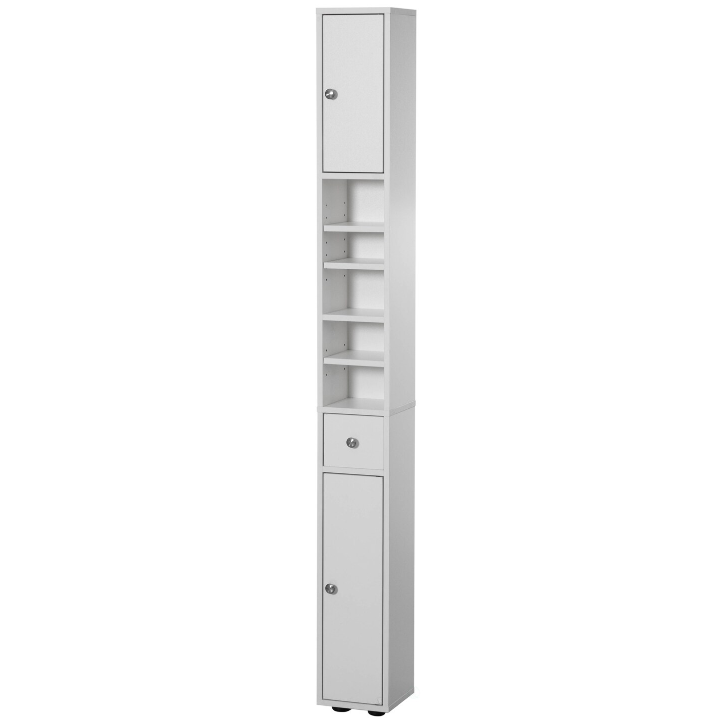 72 Inches Narrow, Tall and Space Saving Multi-Purpose Freestanding White Linen Tower - Ideal as Bathroom Organizer, Toilet Paper Cabinet and Kitchen Cabinet