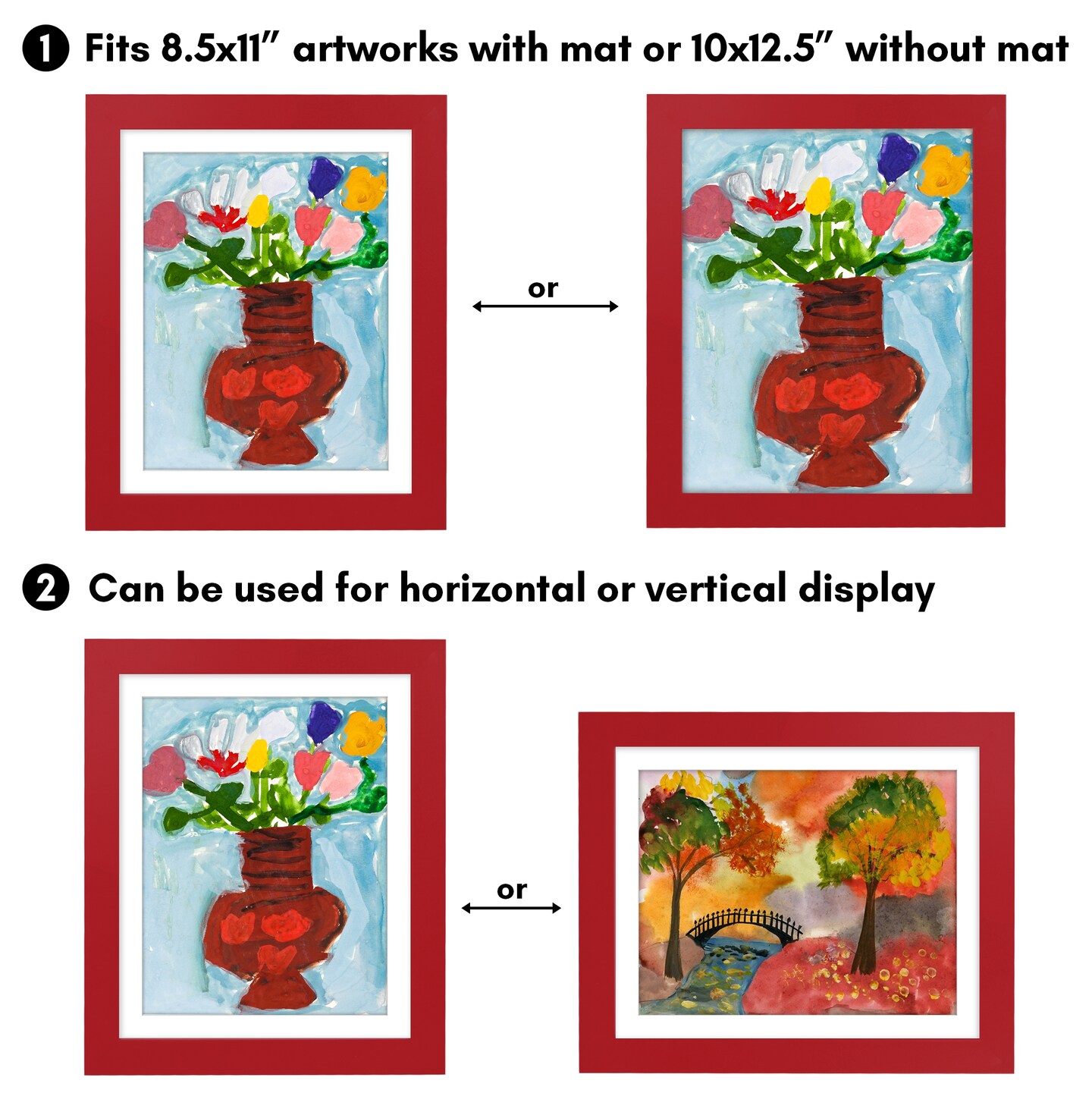 Americanflat 10x12.5 Kids Art Frame - 8.5x11 with Mat or 10x12.5 without Mat - Kids Artwork Frame - Magnetic Frame Closure - Shatter Resistant Glass - Hanging Hardware