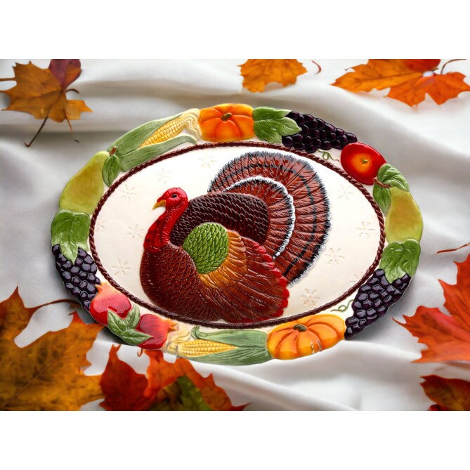 Hand Painted Ceramic Thanksgiving Turkey Platter High Quality Ceramic Decor