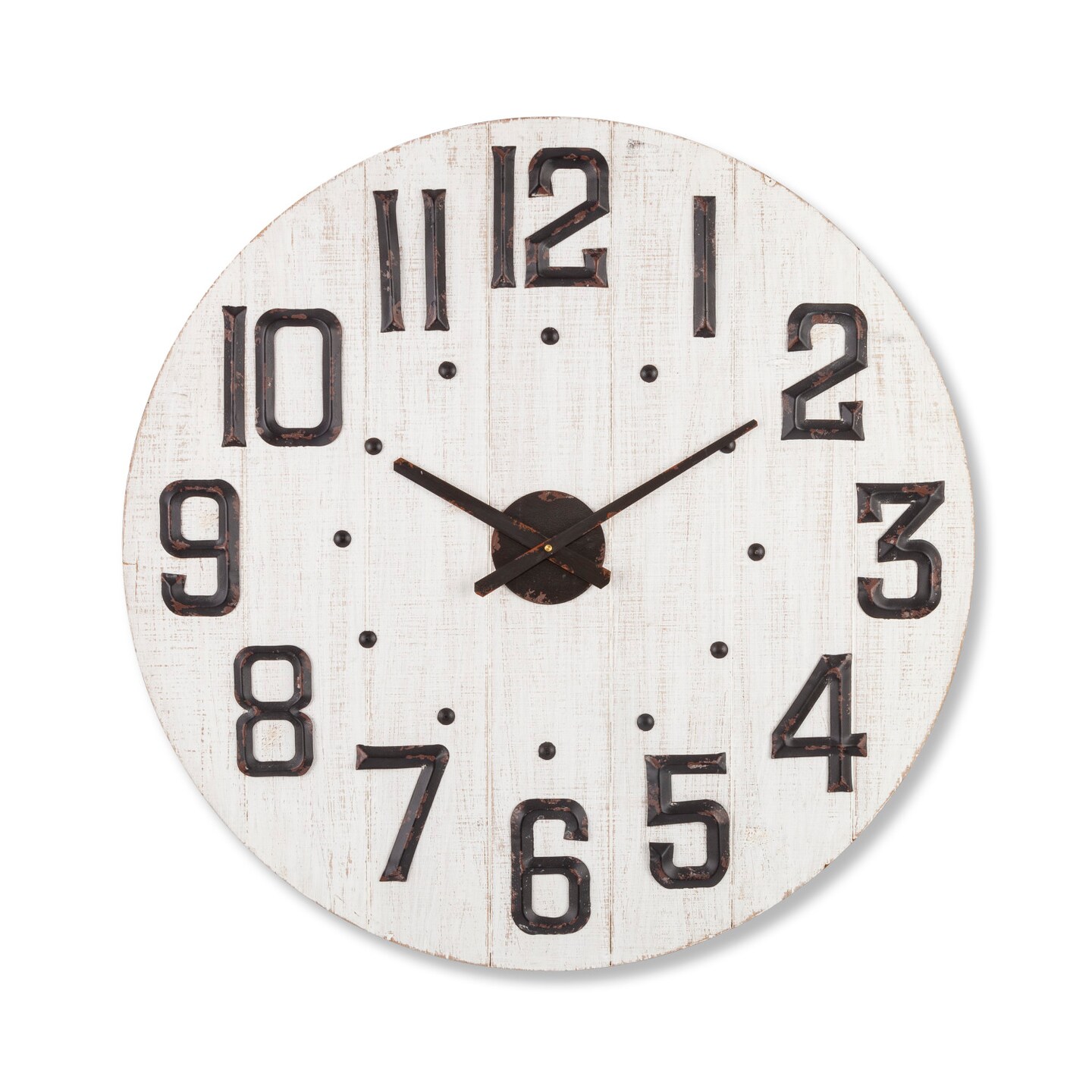 Gerson 29.25&#x22; Off-White Unique Round Wooden Hanging Clock