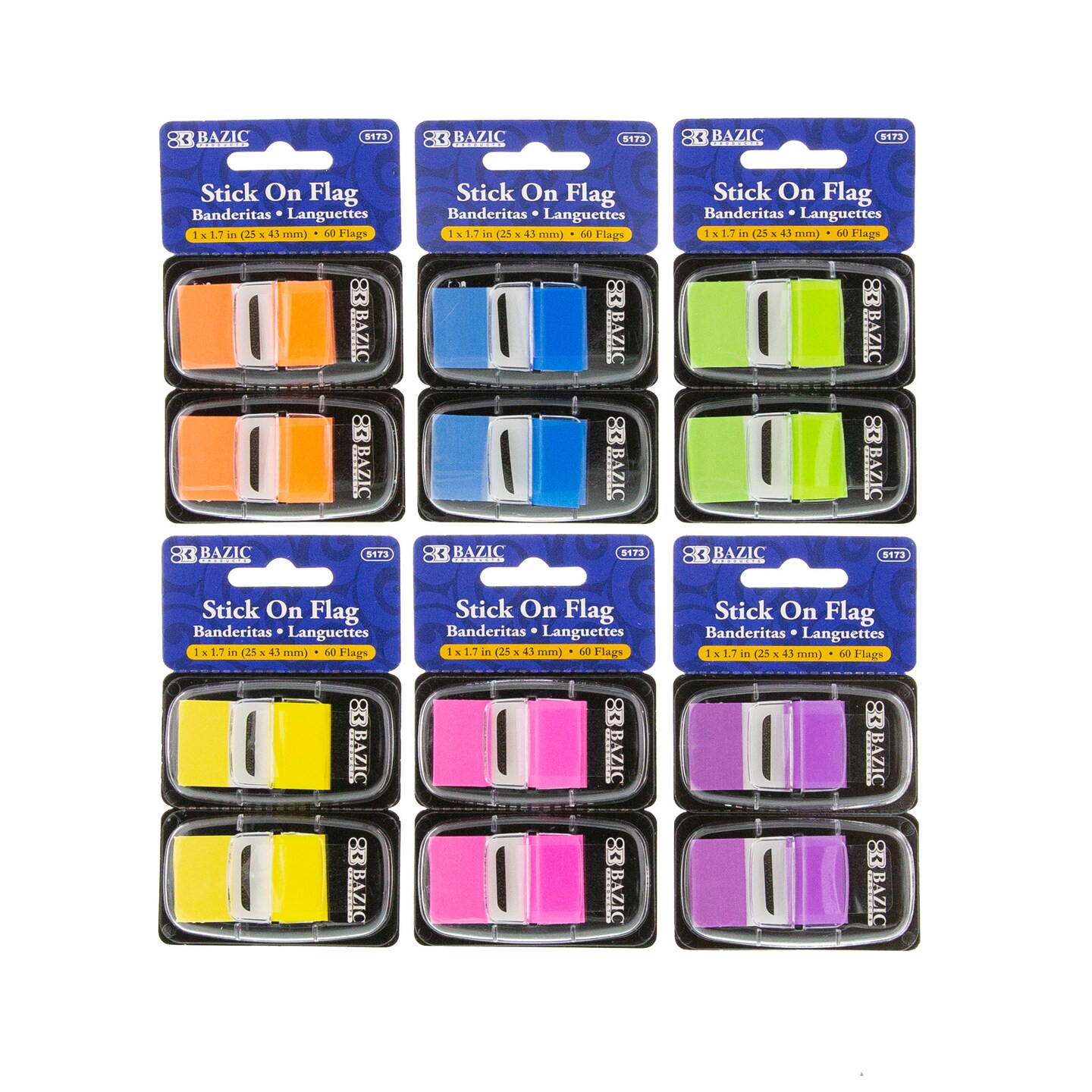 BAZIC Flags Neon Color Standard Flags w/ Dispenser 1&#x22; x 1.7&#x22; 30 Ct. (2/Pack)