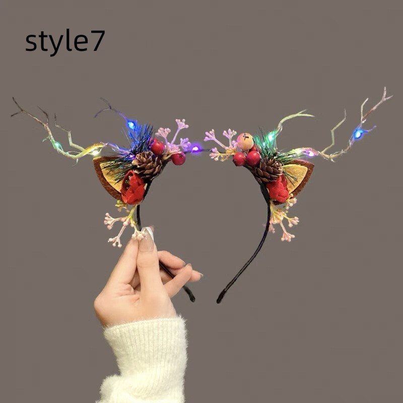 Christmas Glow Antler Headband Fairy Tale Flower Retro Tree Branch Hoop Crown Festival Party Props Hair Accessories for Girls