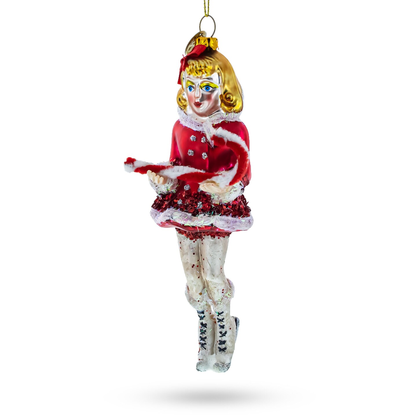 Ice Skater Girl with Candy Cane Blown Glass Christmas Ornament
