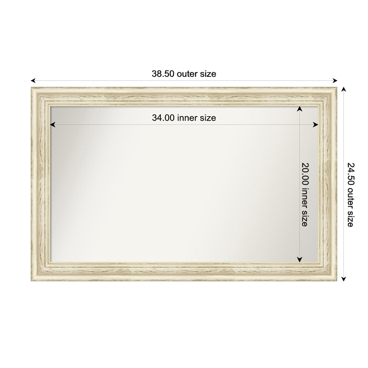Country White Wash Non-Beveled Custom Framed Bathroom Vanity Wall Mirror