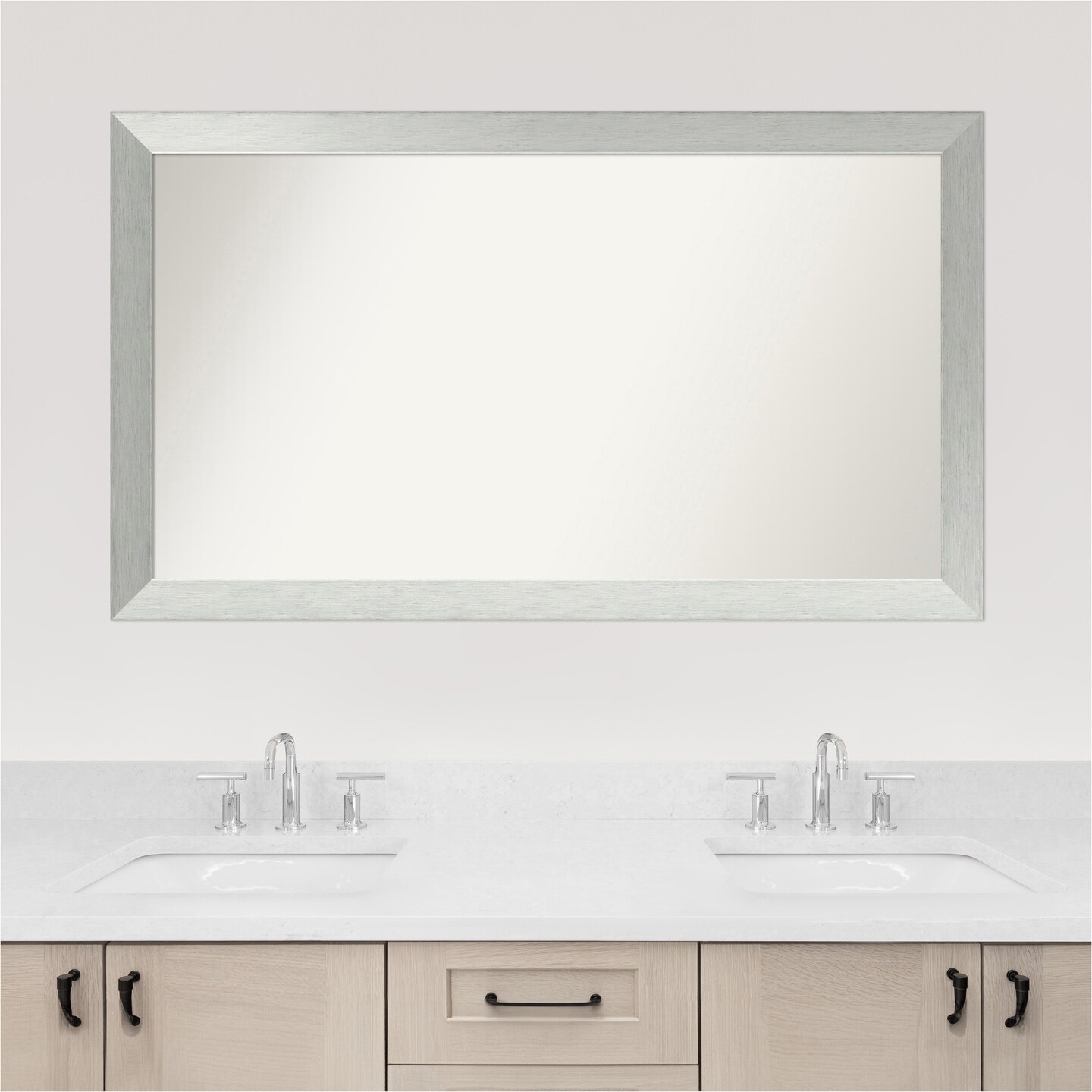 Brushed Sterling Silver Non-Beveled Custom Framed Bathroom Vanity Wall Mirror