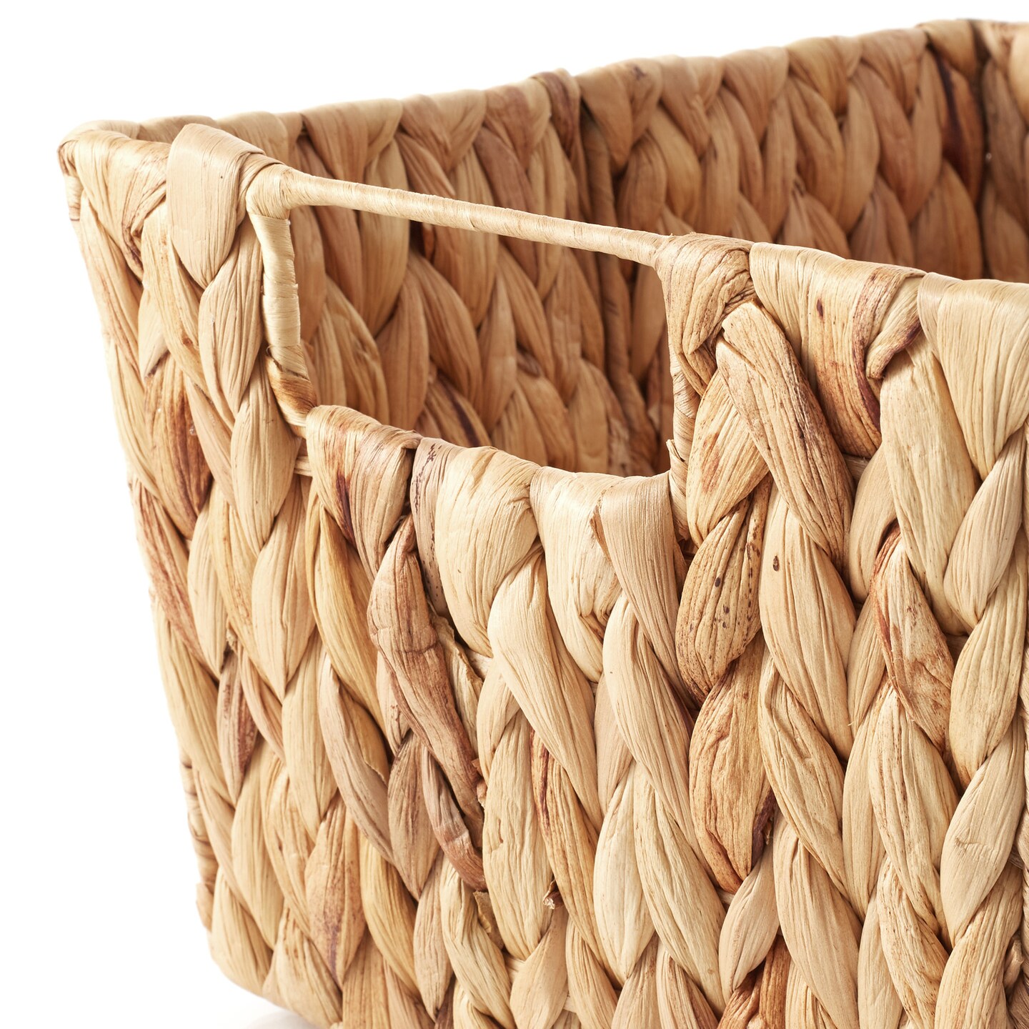 Casafield Set of 4 Water Hyacinth Seagrass Storage Baskets with Handles, Woven Rectangular Storage Bins for Shelves, Blankets, Laundry Organization