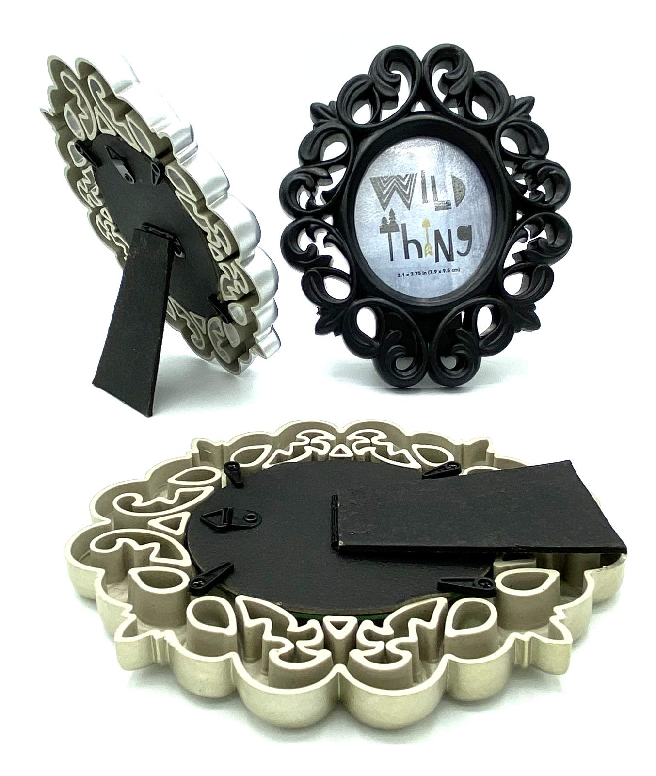 Azi 3 Small Vintage Style Baroque Ornate Oval Picture Frame 6.5” x 5.75” Picture Frames Fit Picture 3.25 by 2.75 in Gold, Black & Silver for Wall and Tabletop Display