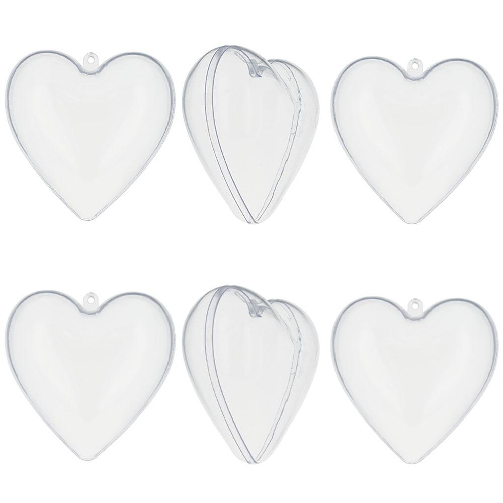 Set of 6 Clear Plastic Heart Ornaments DIY Craft 3 Inches