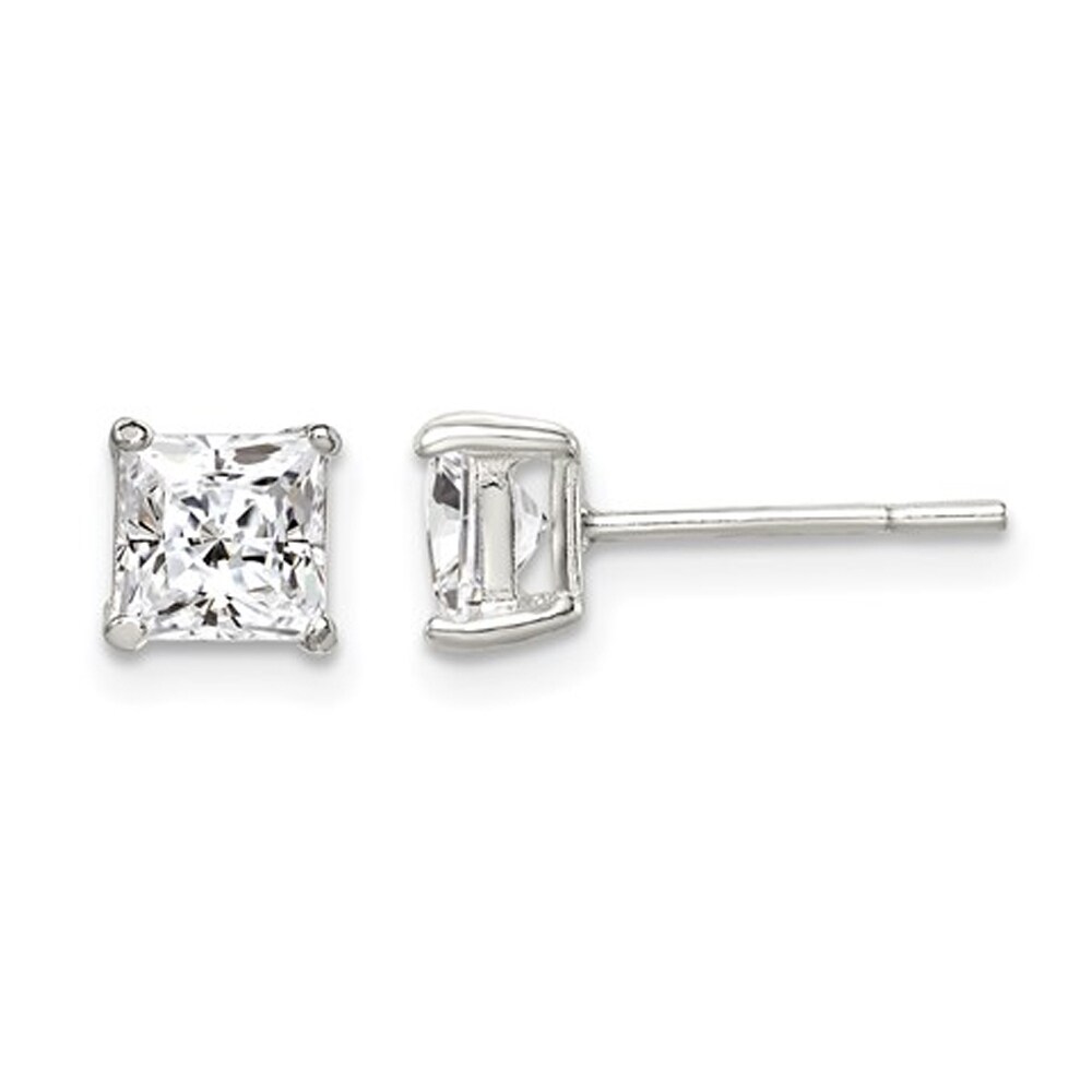 Gem And Harmony 4mm Cubic Zirconia (CZ) (CZ) Princess-Cut Solitaire Earrings in Sterling Silver