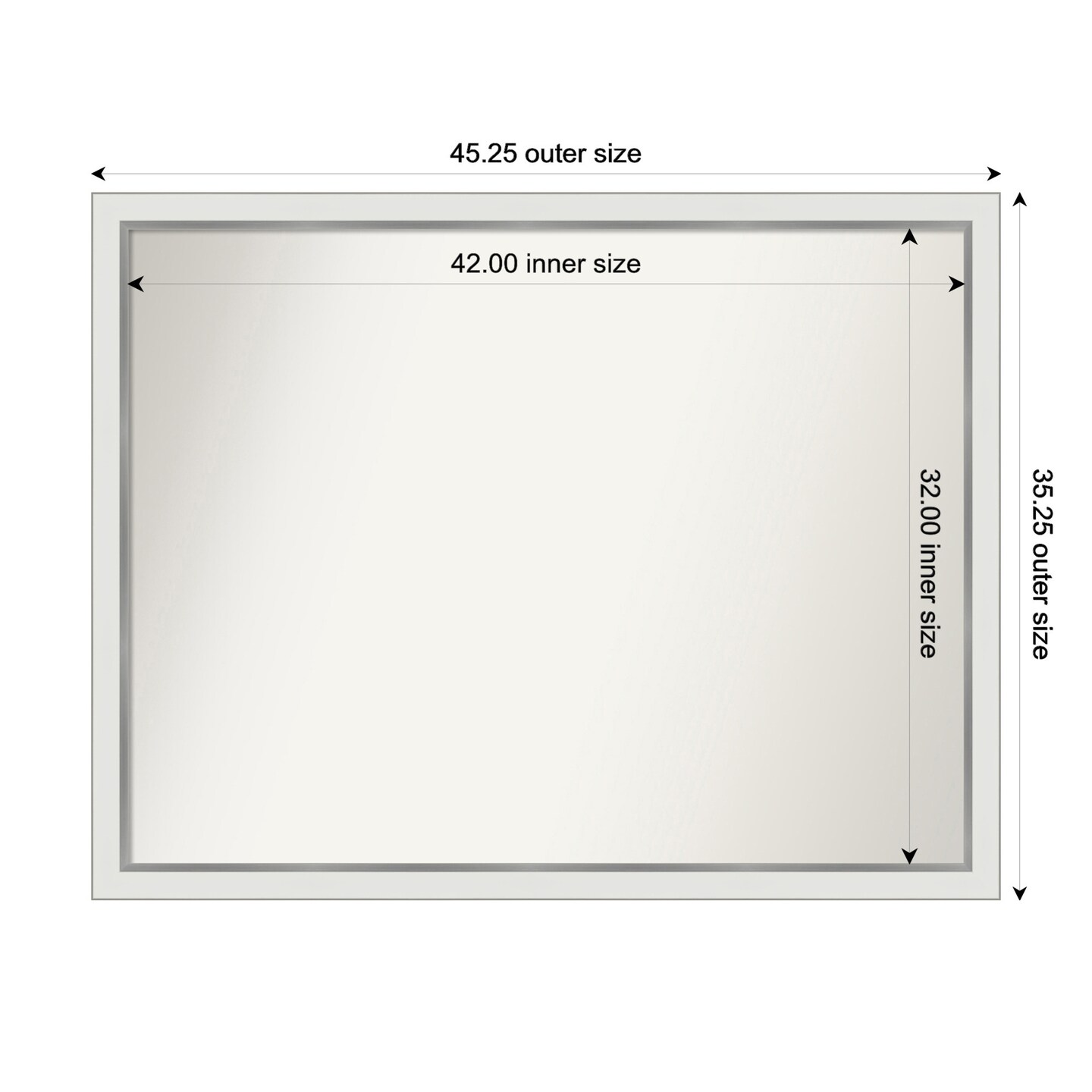 Eva White Silver Narrow Non-Beveled Custom Framed Bathroom Vanity Wall Mirror