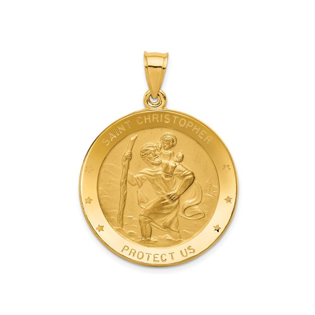 Gem And Harmony 14K Yellow Gold Saint Christopher Protection Medal Pendant Necklace (No Chain)