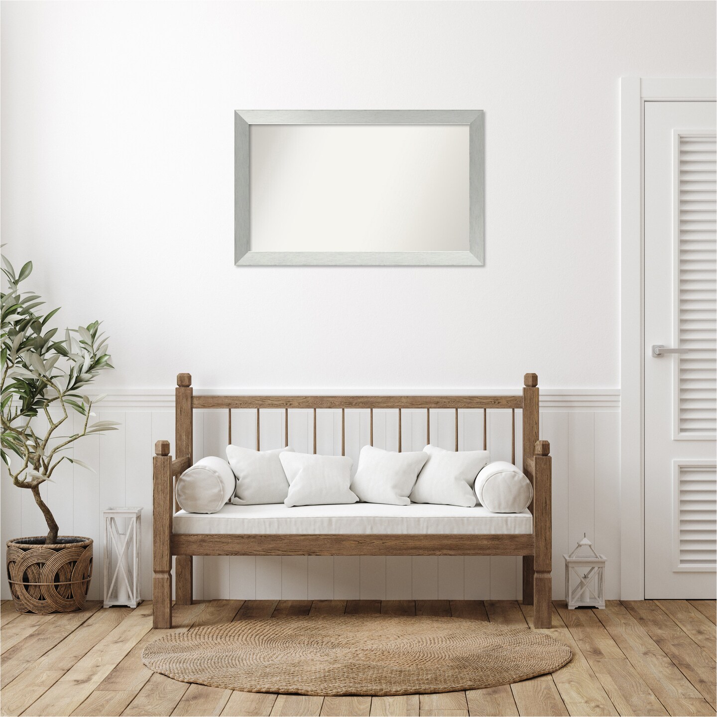 Brushed Sterling Silver Non-Beveled Custom Framed Bathroom Vanity Wall Mirror