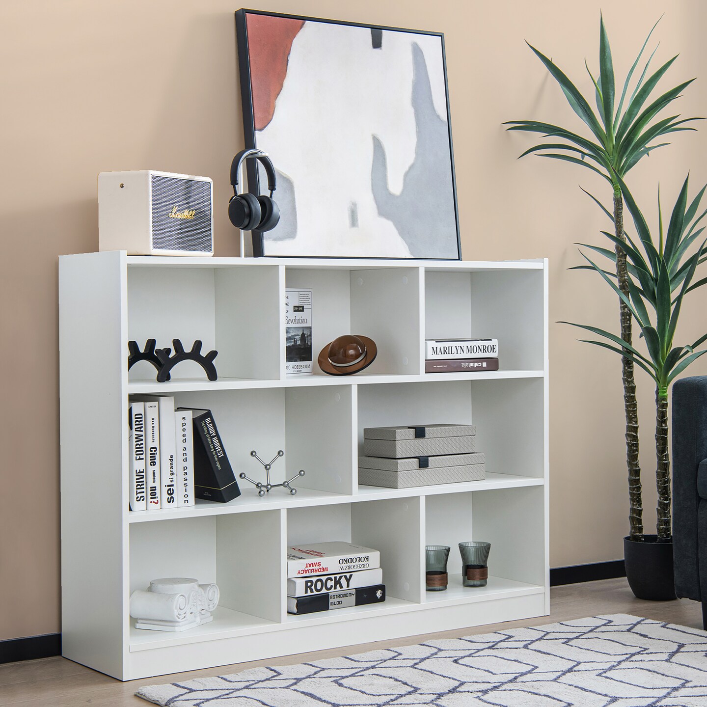 Costway 3-tier Open Bookcase 8-Cube Floor Standing Storage Shelves Display Cabinet White