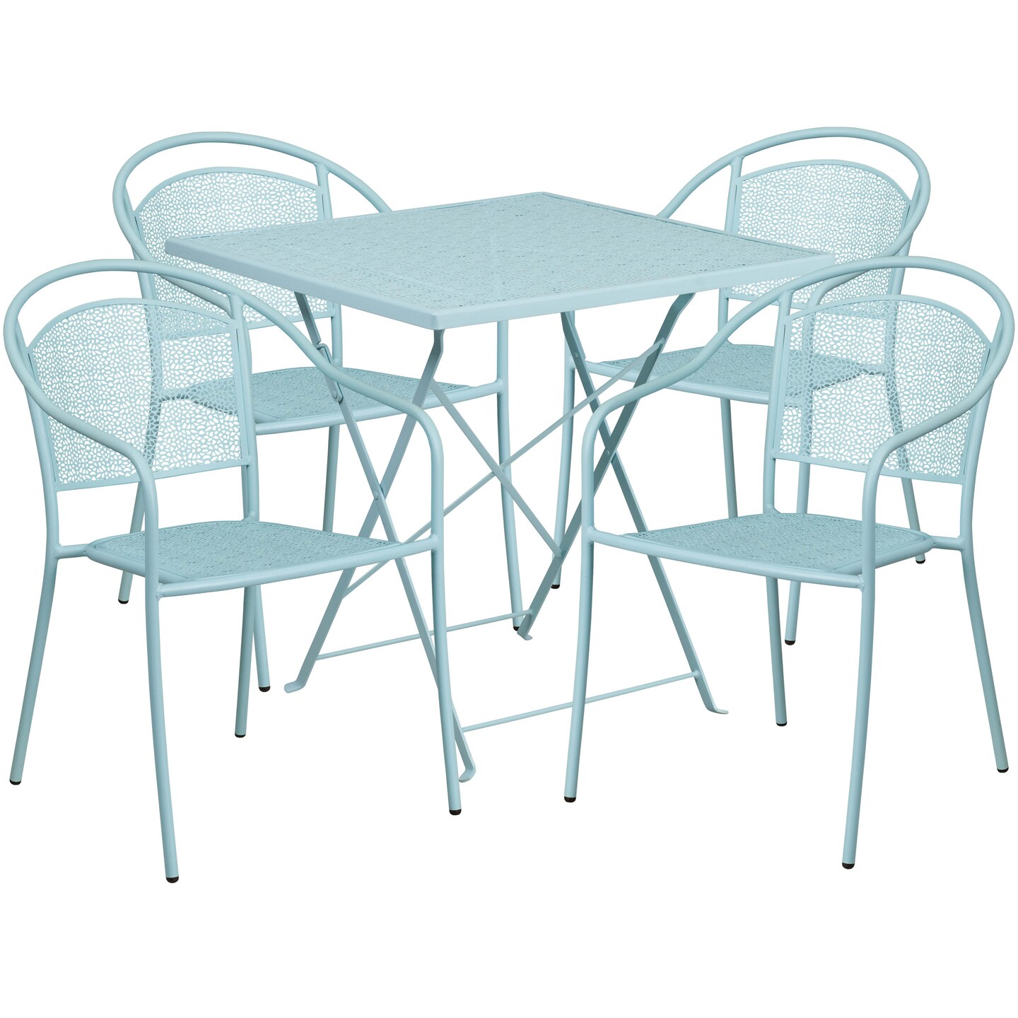 Emma and Oliver Commercial Grade 28" Square Metal Folding Patio Table Set w/ 4 Round Back Chairs