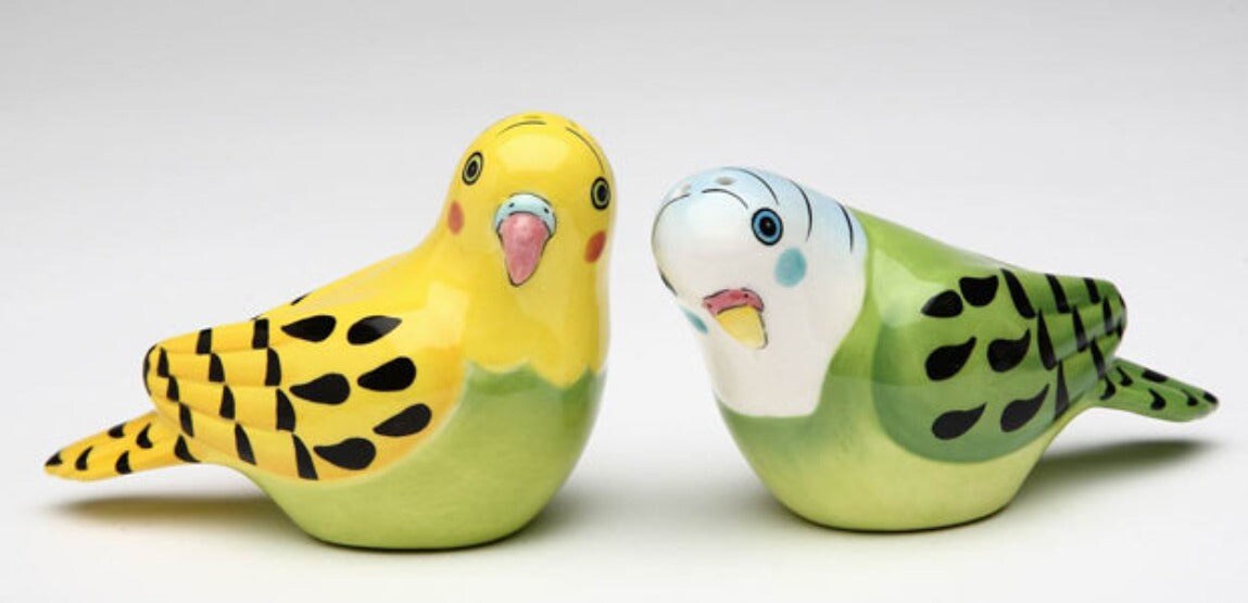 Ceramic Yellow And Green Parakeet Birds Salt &#x26; Pepper Shakers, Home D&#xE9;cor, Gift for Her, Gift for Mom, Kitchen D&#xE9;cor, Birdwatcher Gift