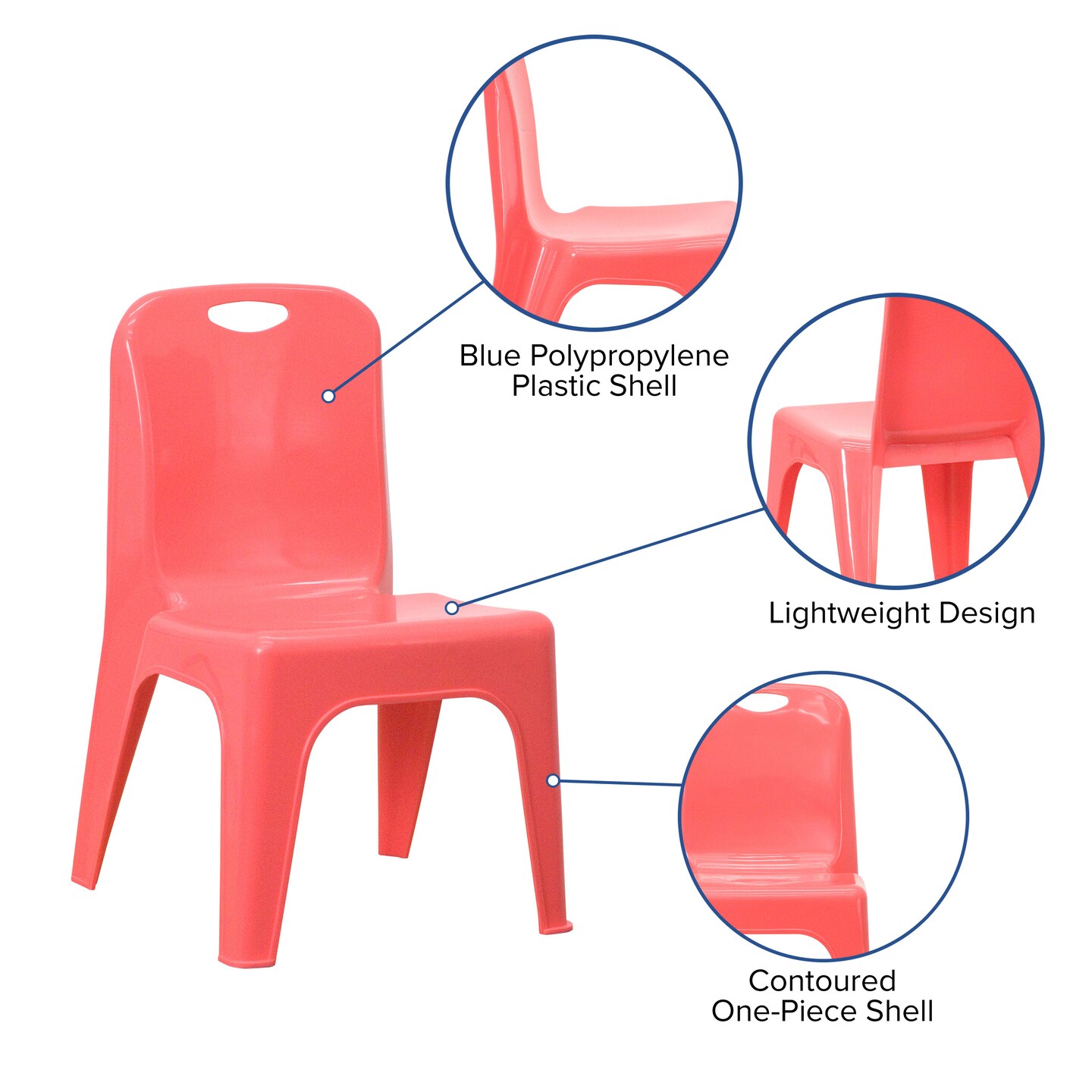 Emma and Oliver 2 Pack Plastic Stackable School Chair with Carrying Handle and 11&#x22;H Seat