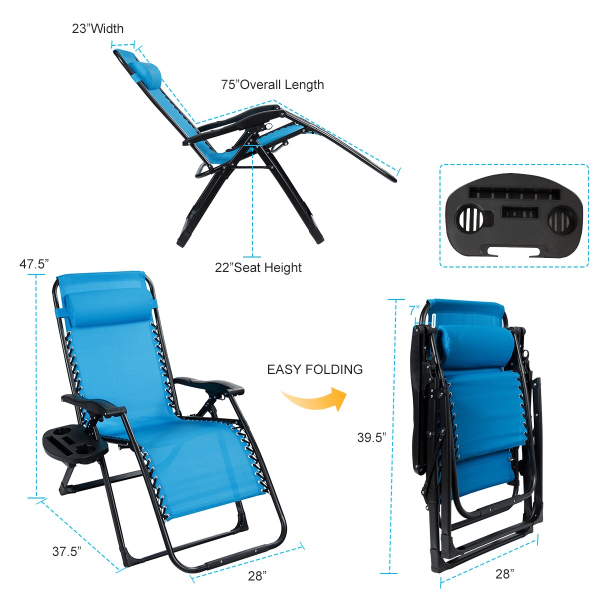 Costway Oversize Lounge Chair Patio Heavy Duty Folding Recliner